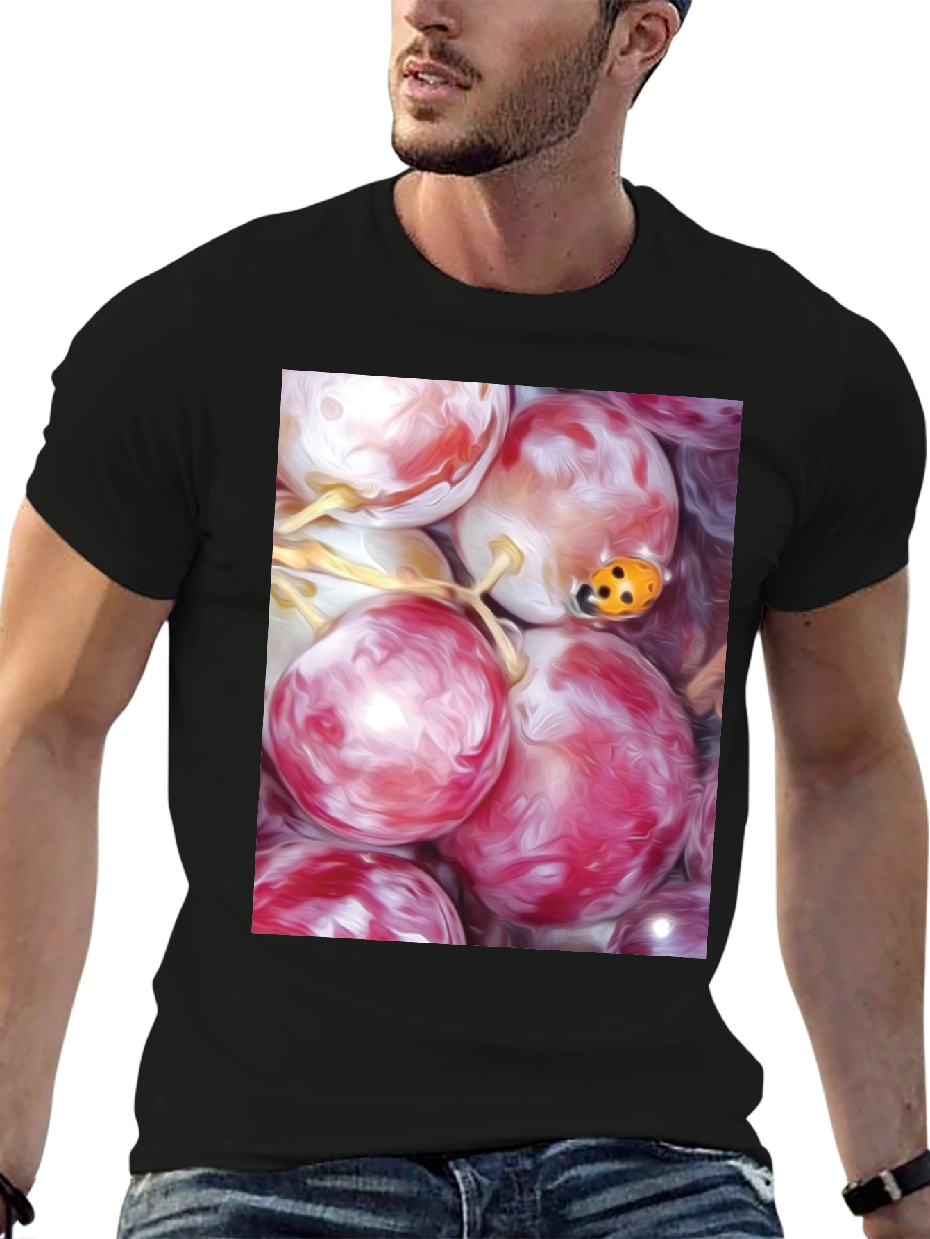 Grapes & Ladybug Graphic Tee - Unique Artistic Design