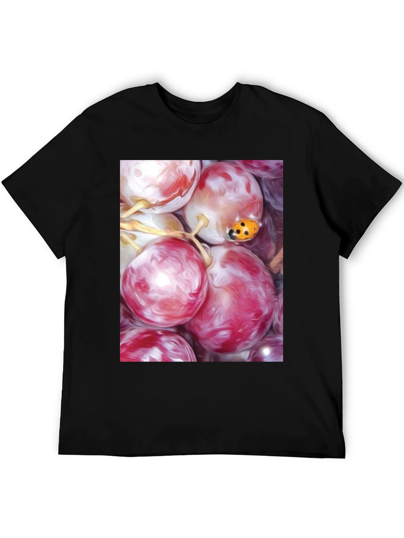 Grapes & Ladybug Graphic Tee - Unique Artistic Design