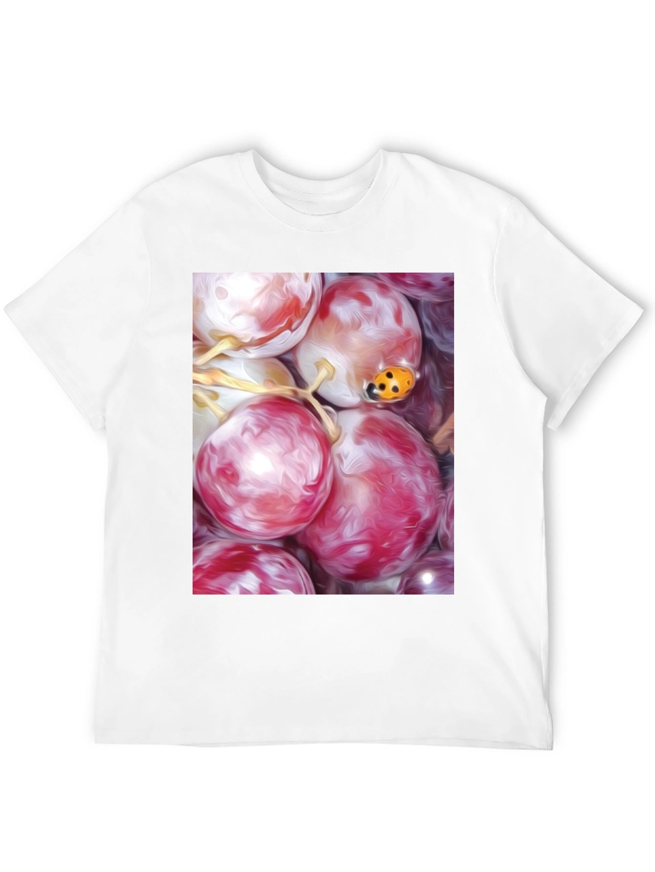 Grapes & Ladybug Graphic Tee - Unique Artistic Design
