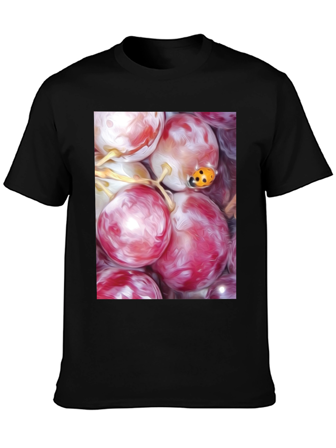 Grapes & Ladybug Graphic Tee - Unique Artistic Design