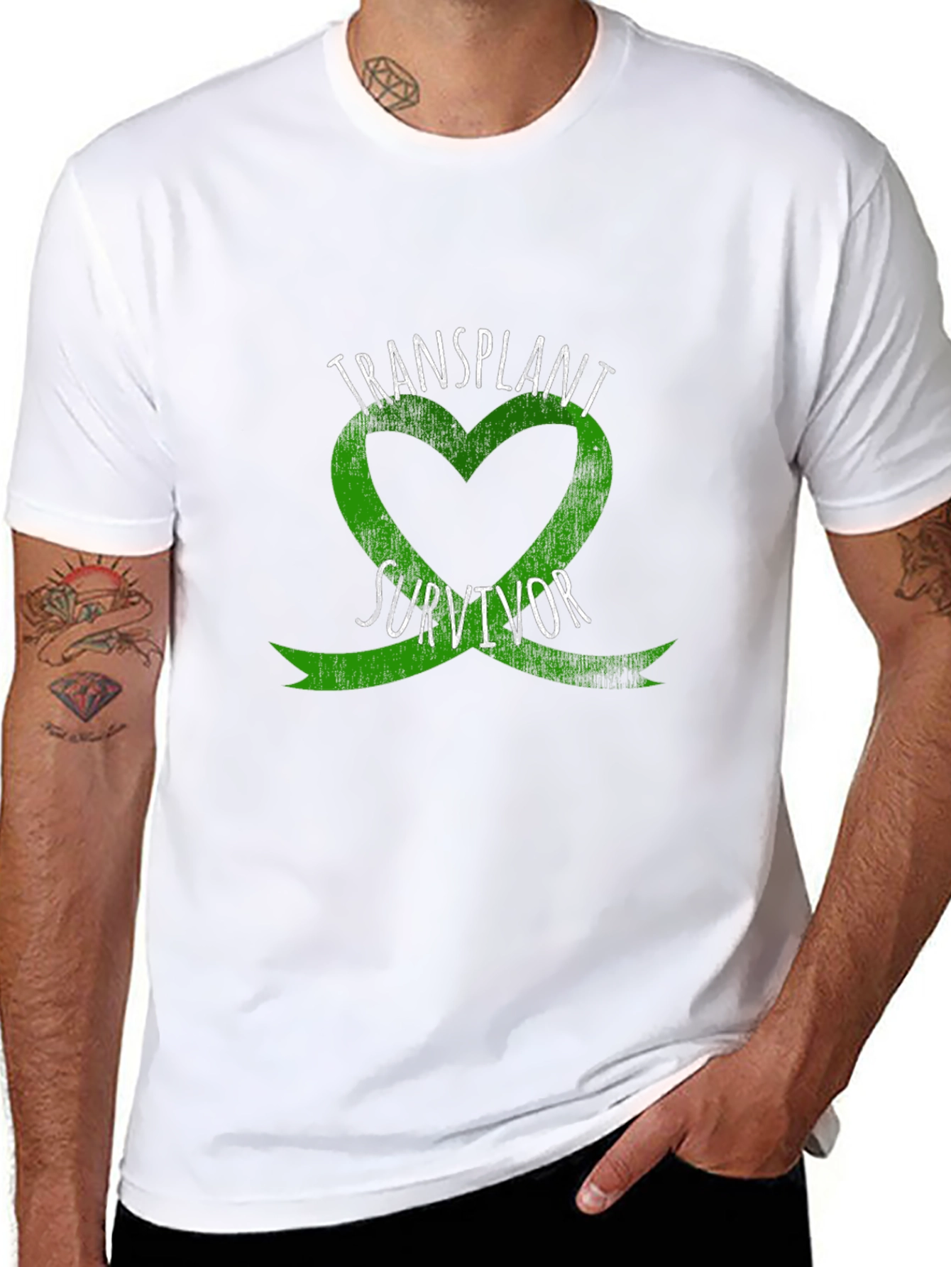 Transplant Survivor T-Shirt - Green Heart Ribbon Tee