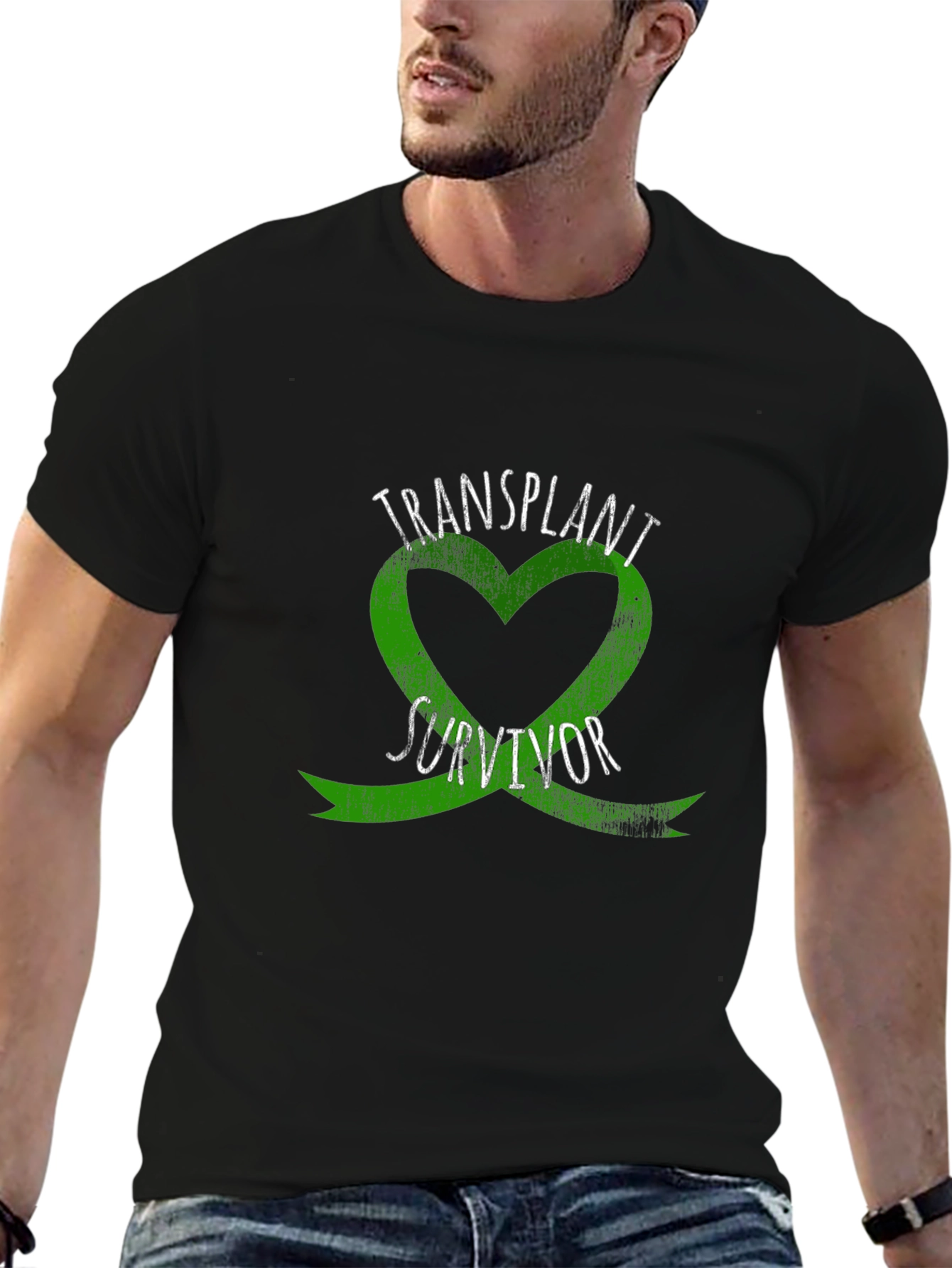 Transplant Survivor T-Shirt - Green Heart Ribbon Tee