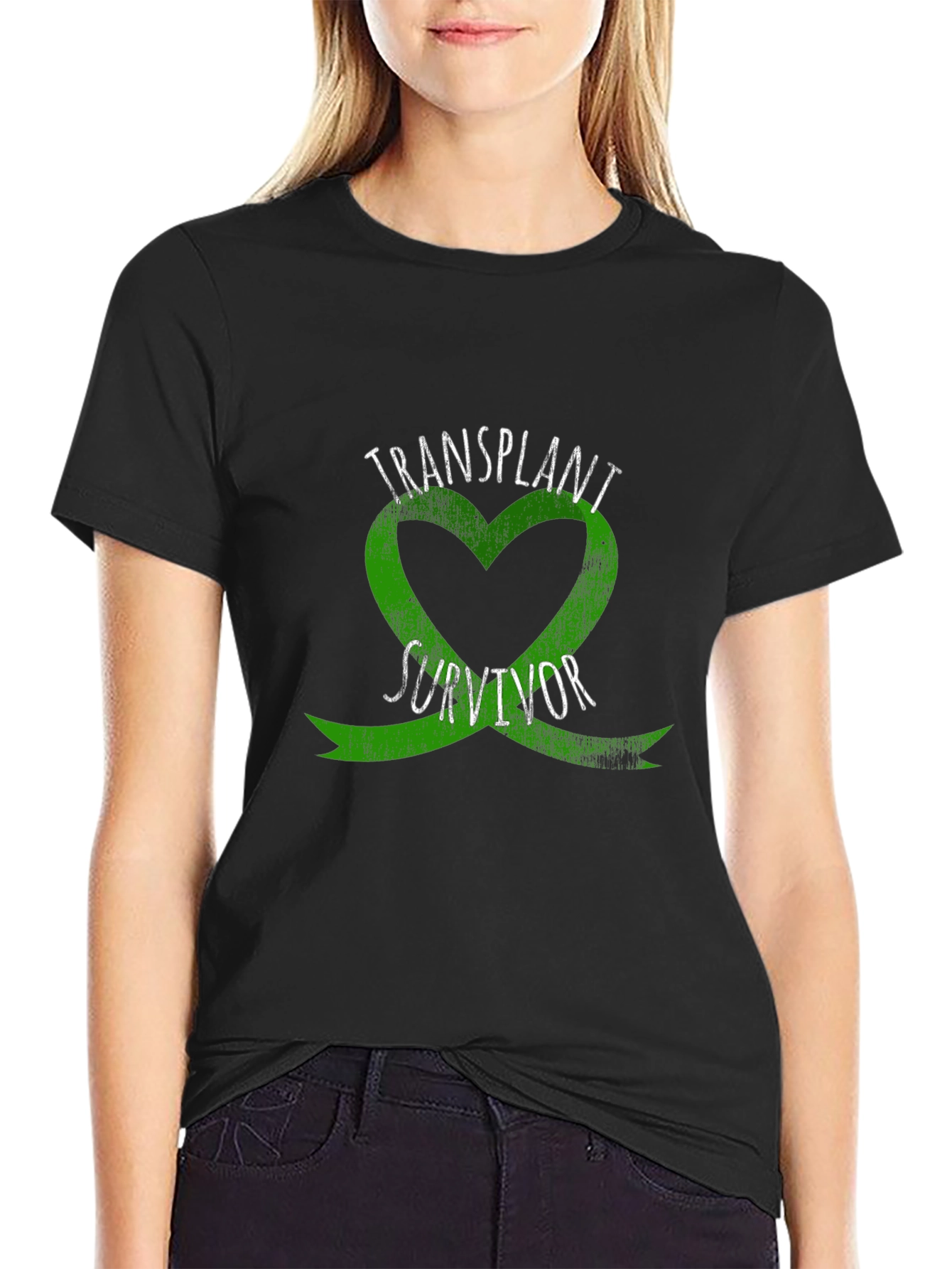 Transplant Survivor T-Shirt - Green Heart Ribbon Tee