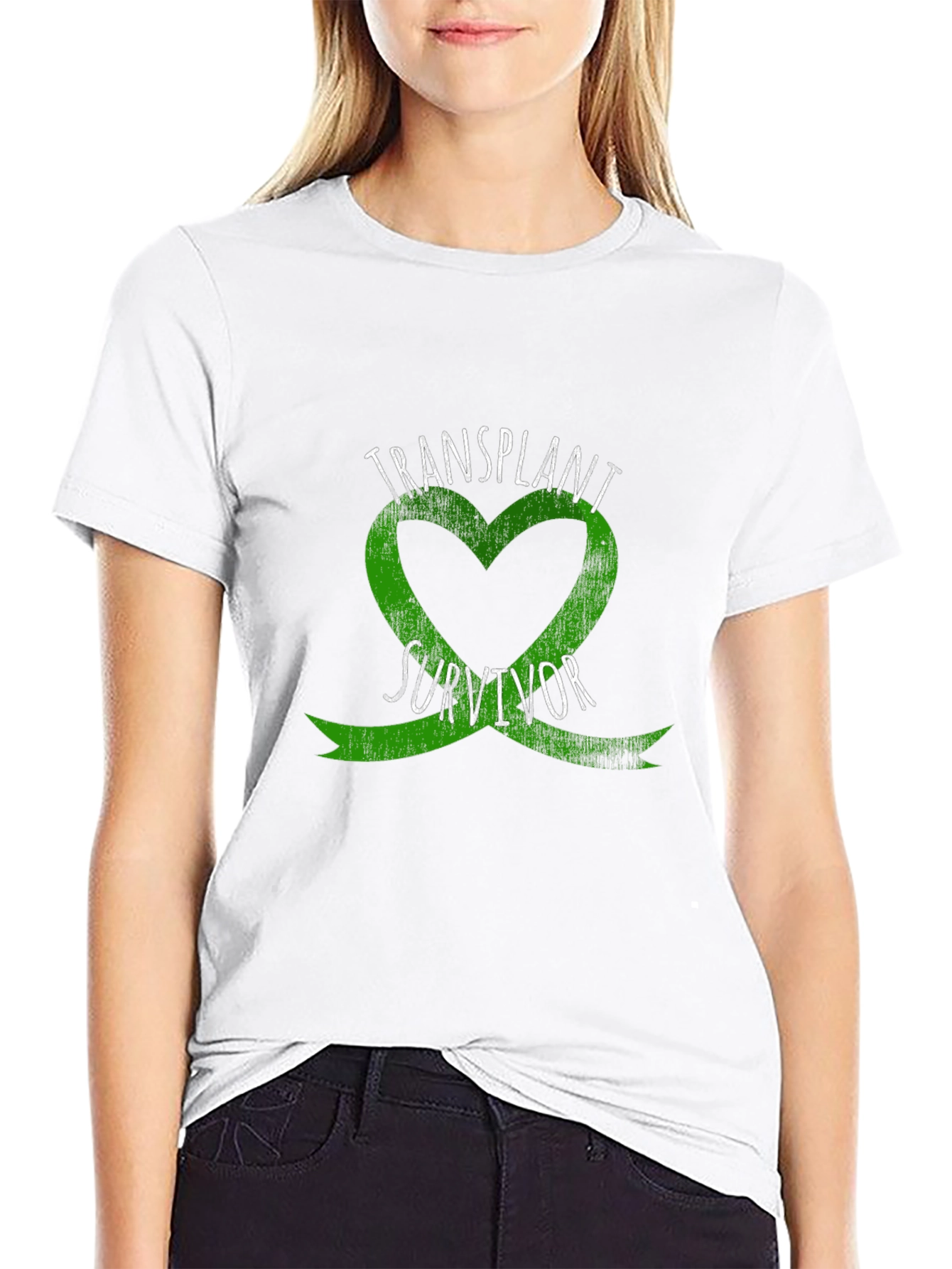 Transplant Survivor T-Shirt - Green Heart Ribbon Tee