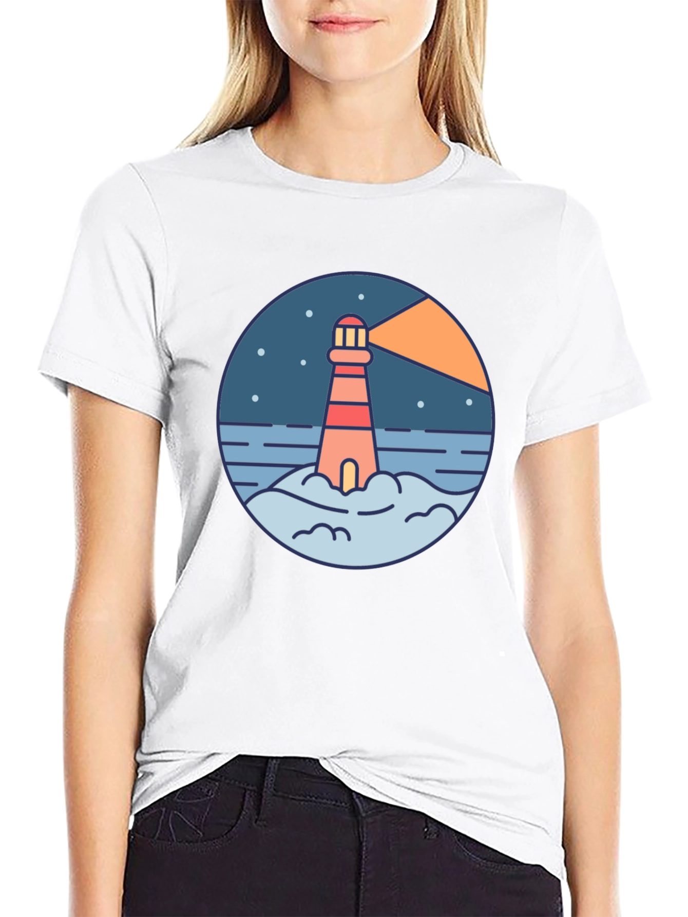 Lighthouse Graphic Print Black T-Shirt