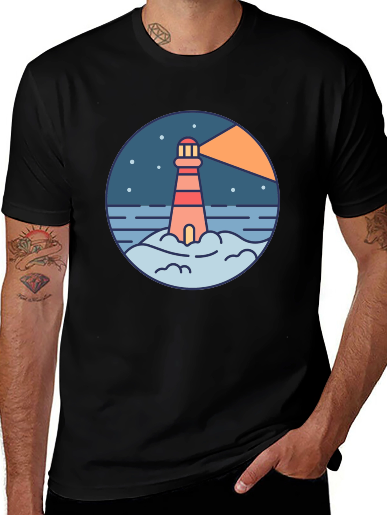 Lighthouse Graphic Print Black T-Shirt
