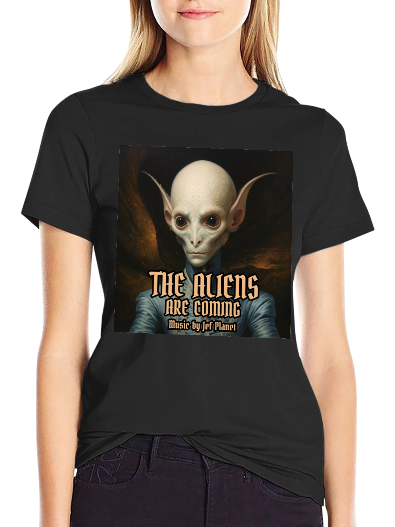 The Aliens are Coming Black Graphic T-Shirt