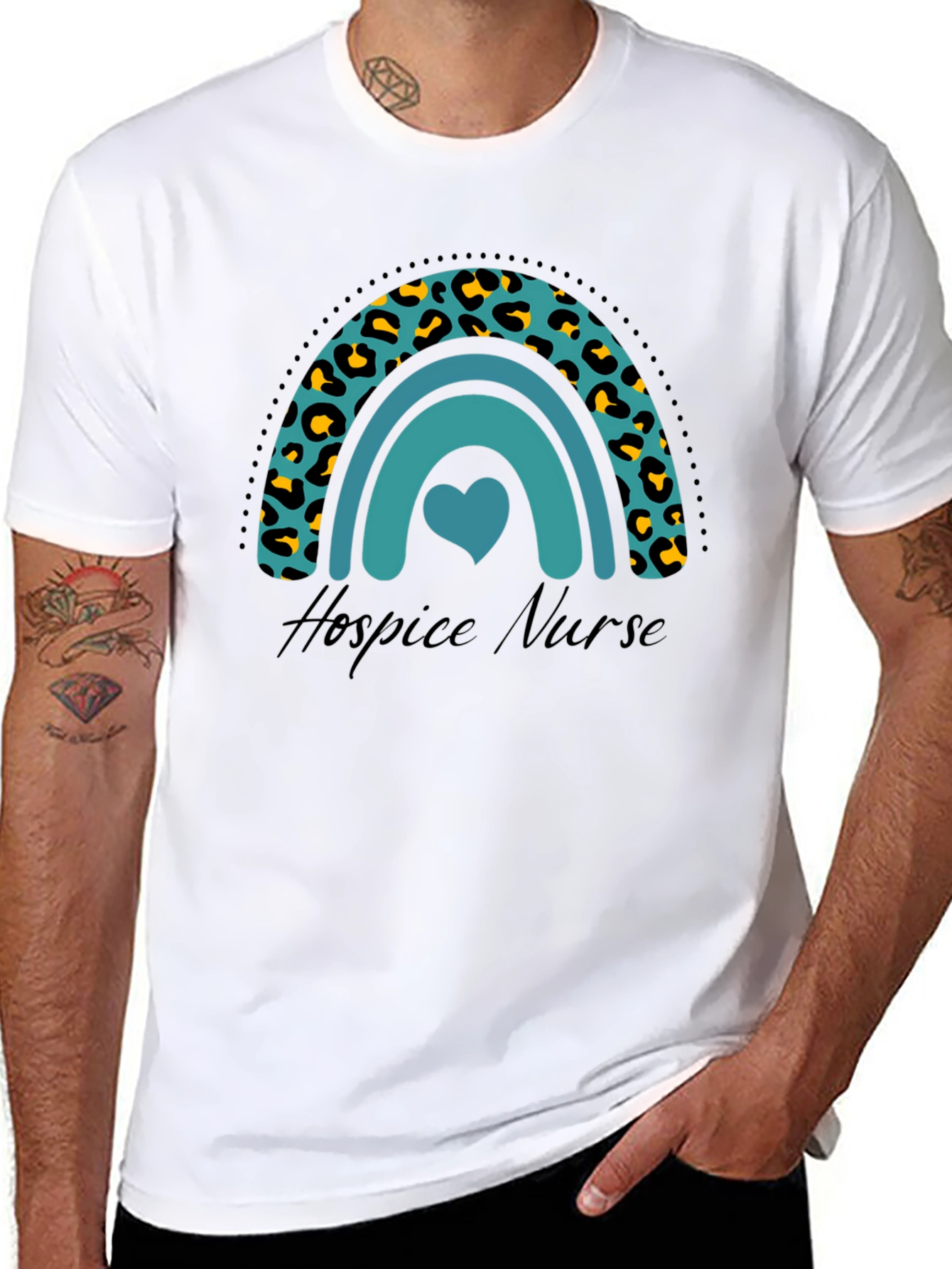 Hospice Nurse Rainbow Leopard Print T-Shirt