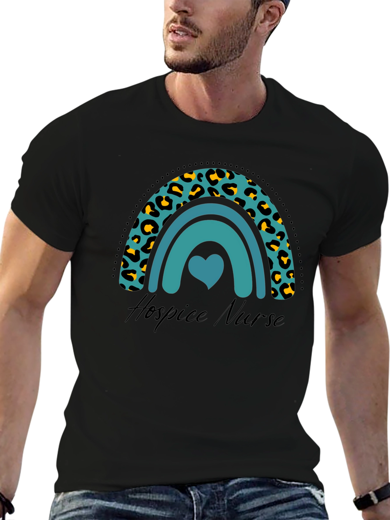 Hospice Nurse Rainbow Leopard Print T-Shirt