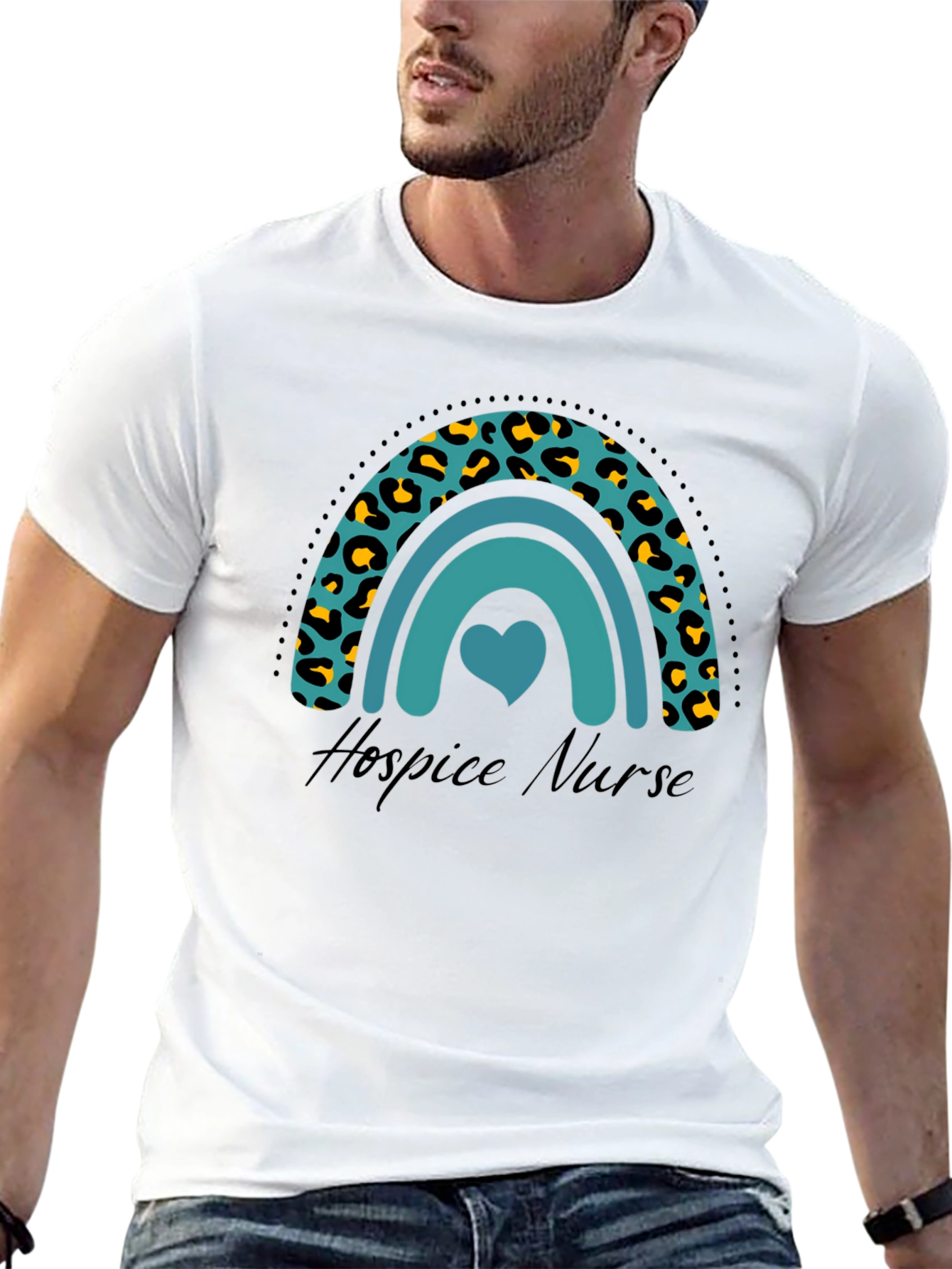 Hospice Nurse Rainbow Leopard Print T-Shirt