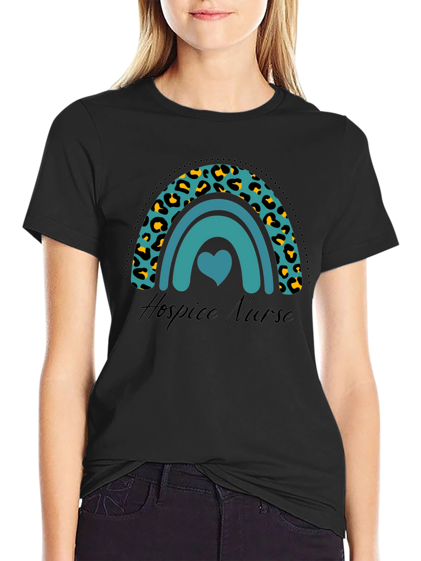 Hospice Nurse Rainbow Leopard Print T-Shirt