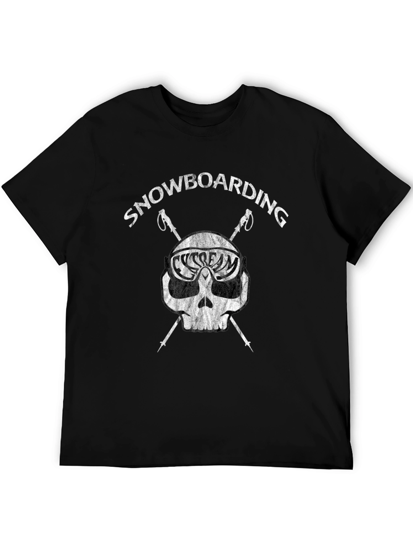 Snowboarding Skull Graphic T-Shirt - Black