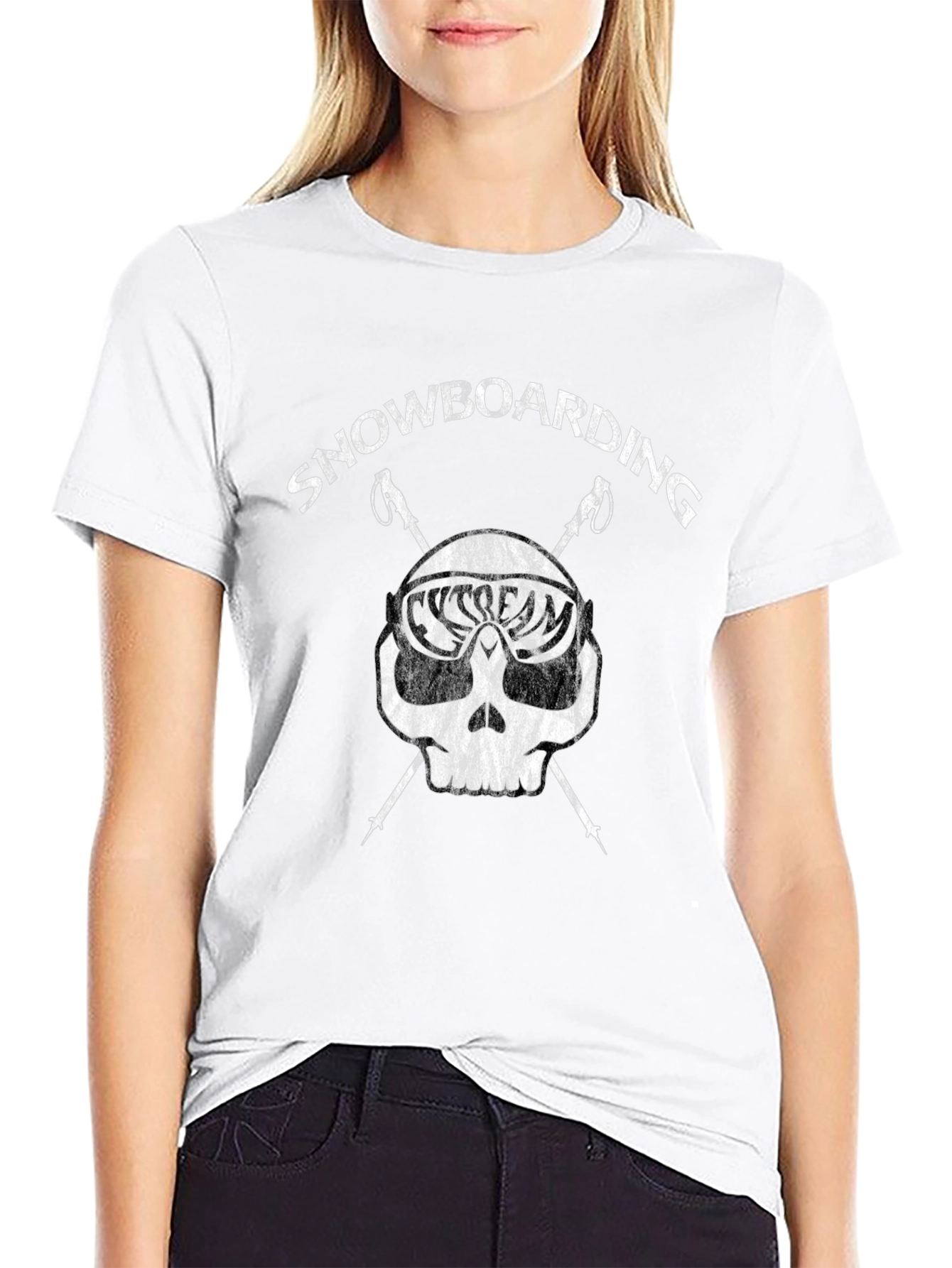 Snowboarding Skull Graphic T-Shirt - Black