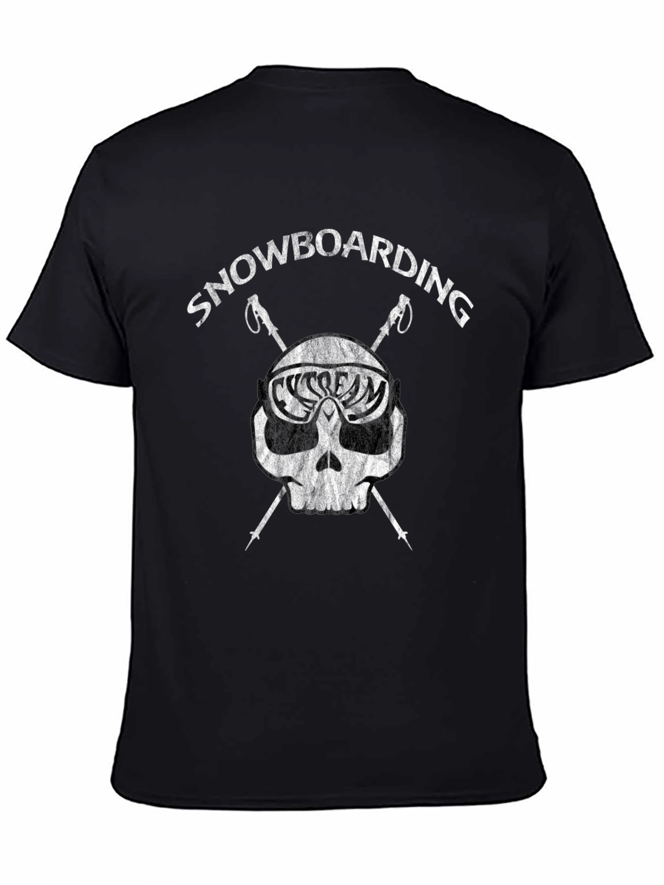 Snowboarding Skull Graphic T-Shirt - Black