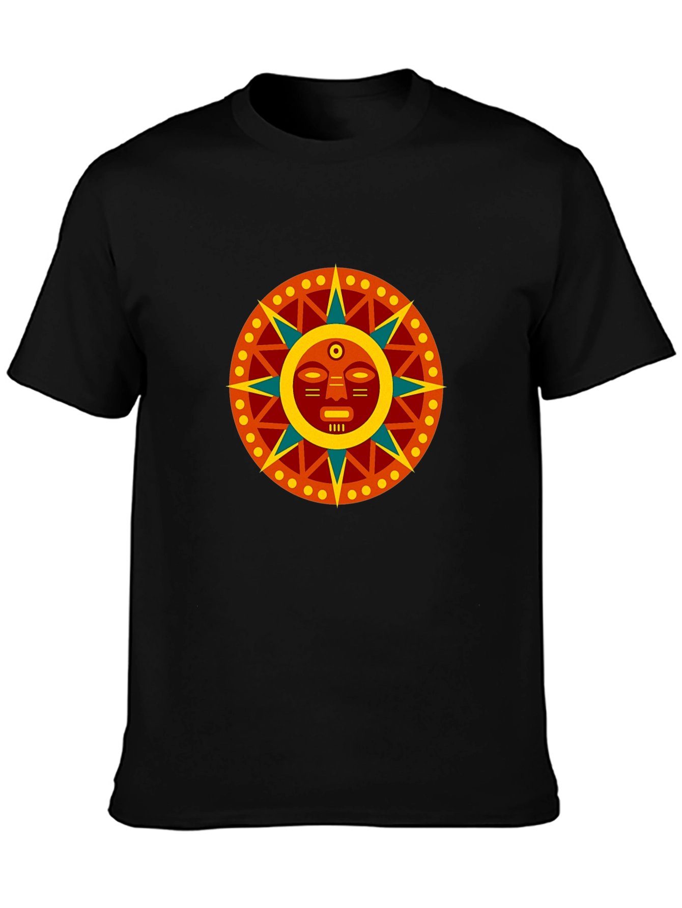 Aztec Sun God Graphic Black T-Shirt