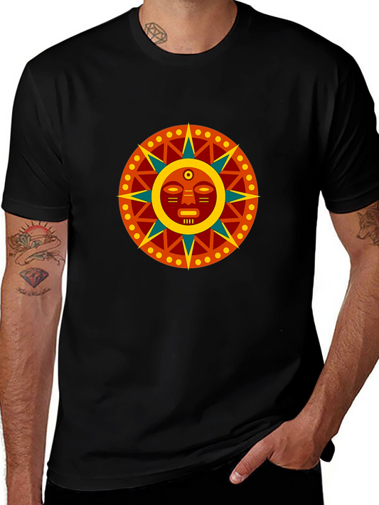 Aztec Sun God Graphic Black T-Shirt