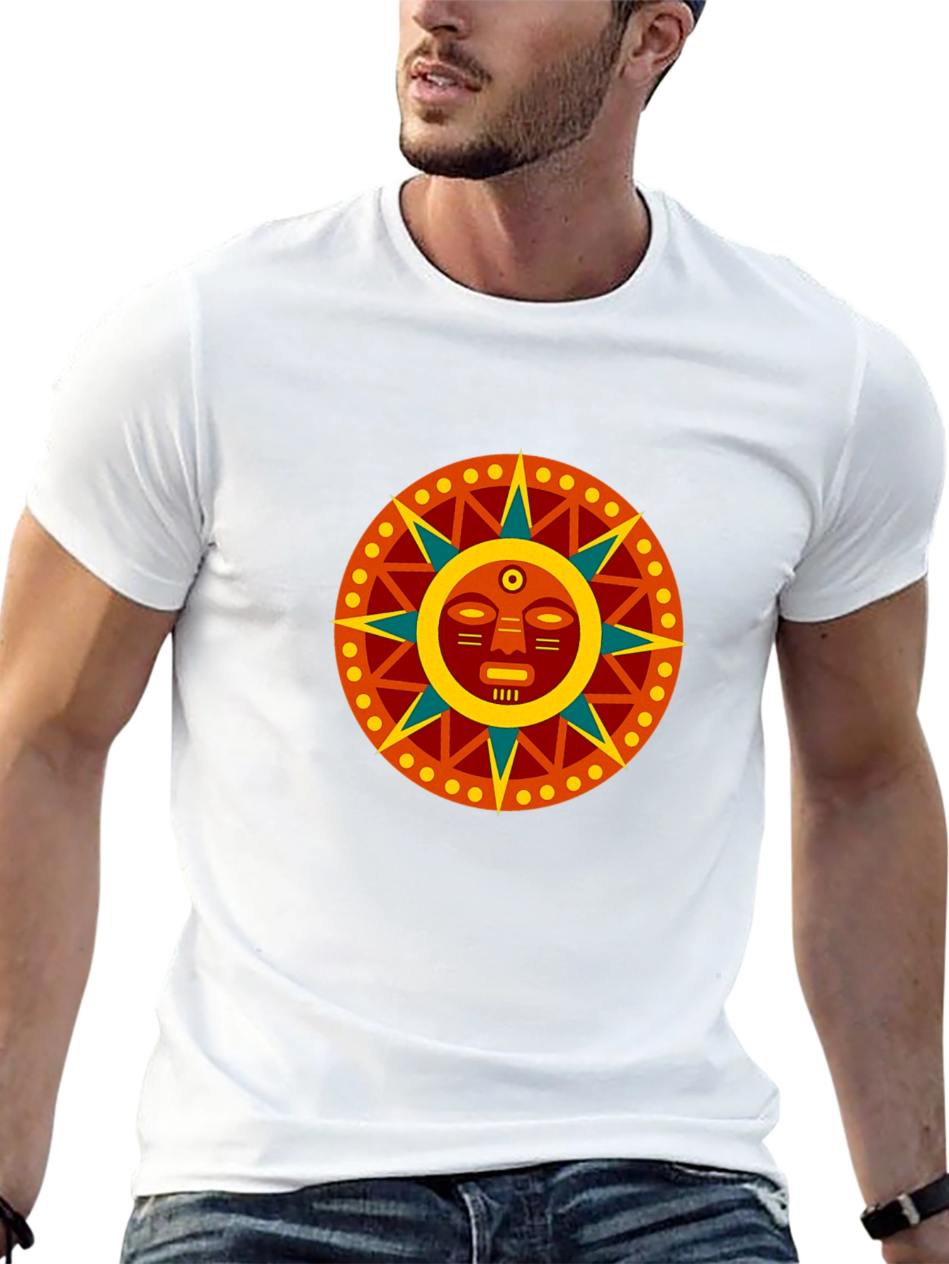 Aztec Sun God Graphic Black T-Shirt