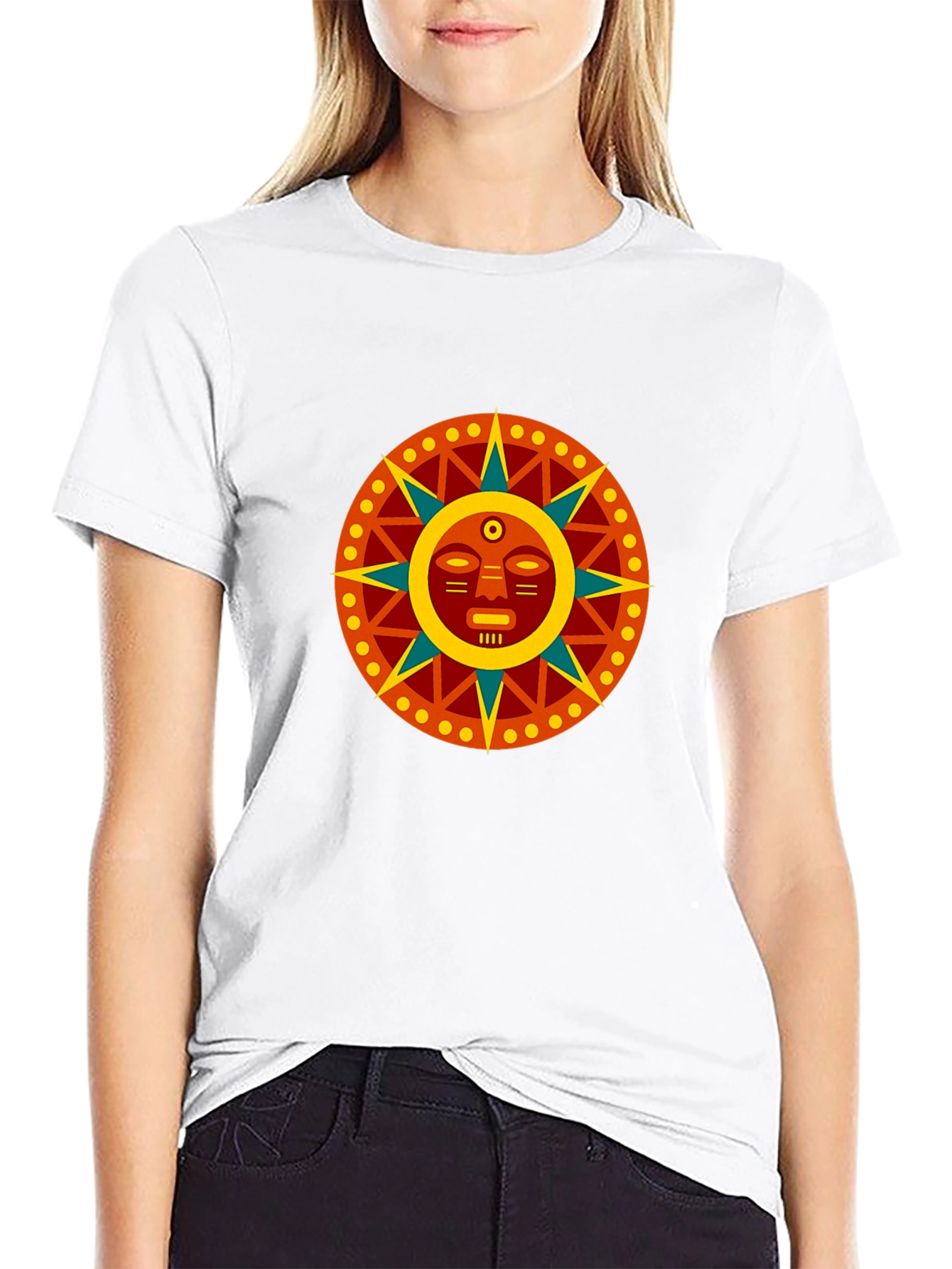 Aztec Sun God Graphic Black T-Shirt