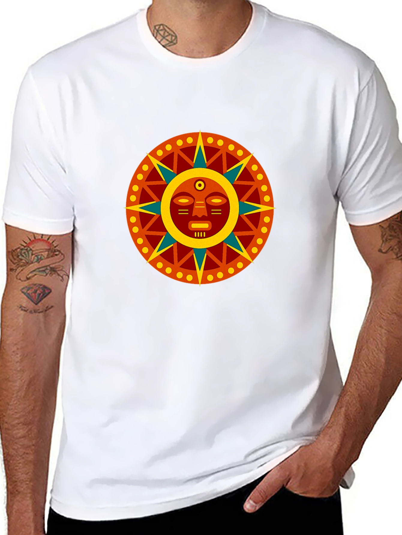 Aztec Sun God Graphic Black T-Shirt