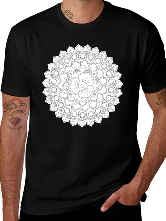 Black Mandala T-Shirt - Geometric Floral Design