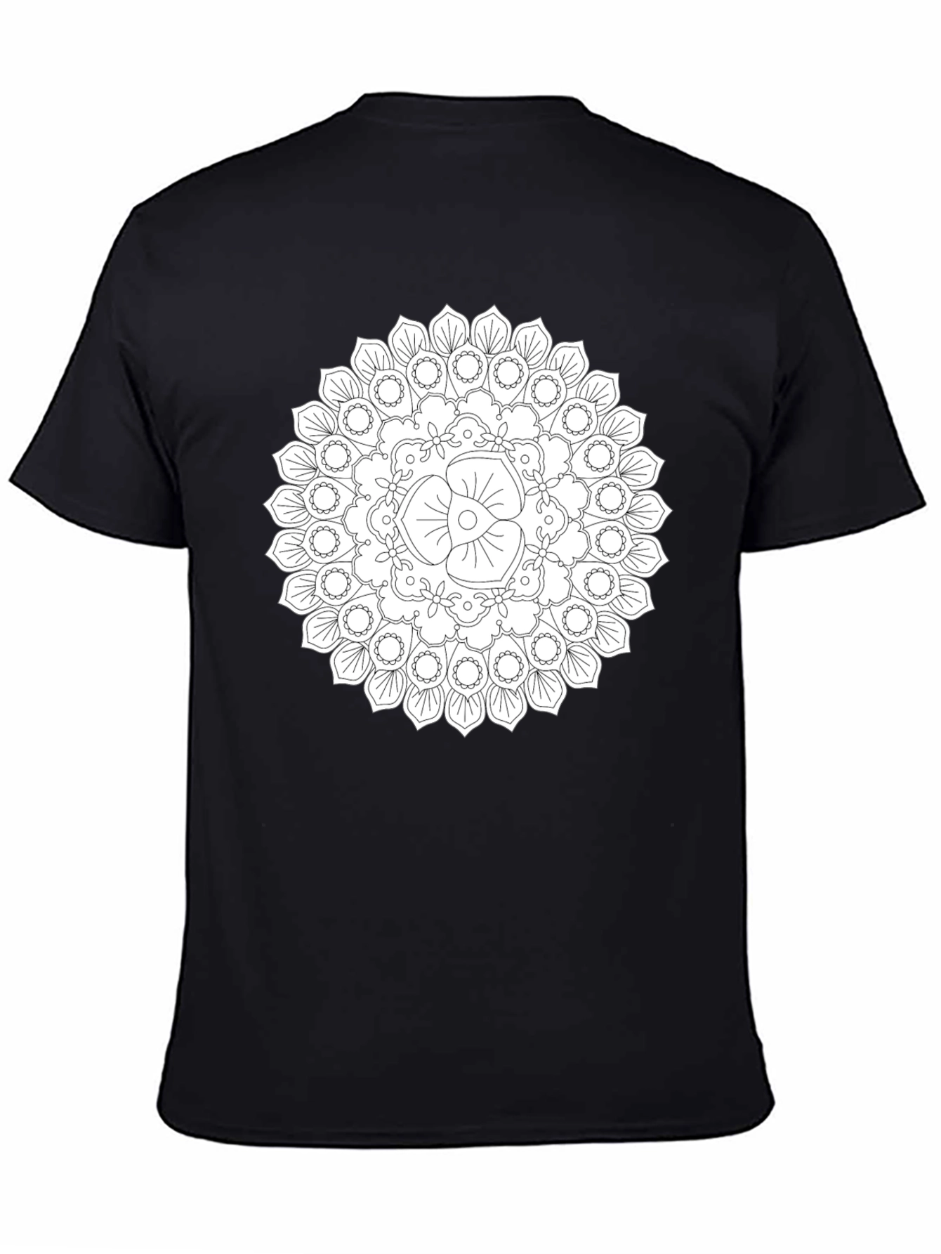 Black Mandala T-Shirt - Geometric Floral Design