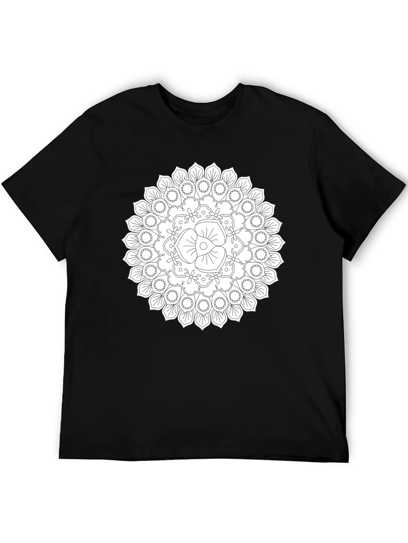 Black Mandala T-Shirt - Geometric Floral Design