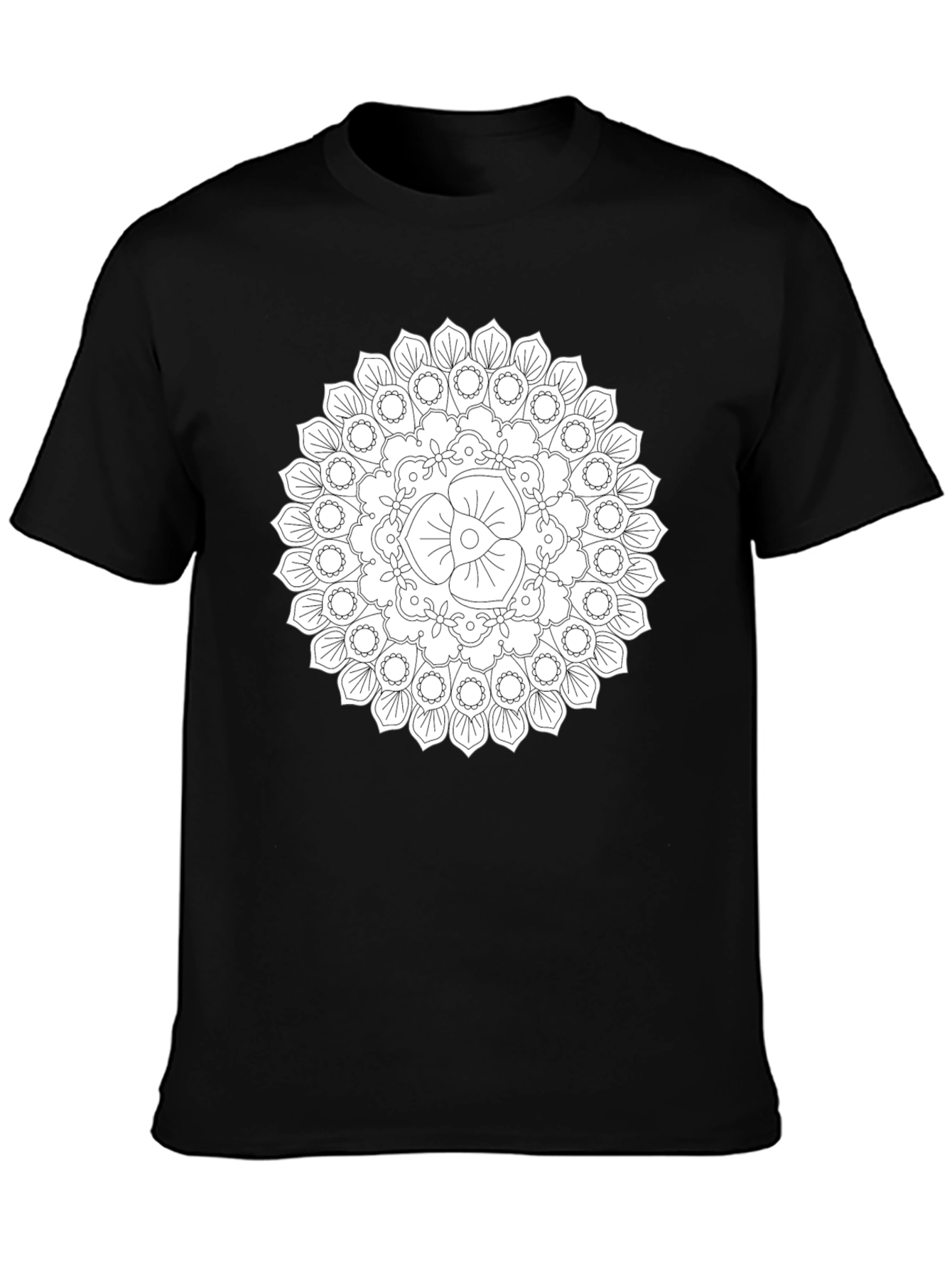Black Mandala T-Shirt - Geometric Floral Design