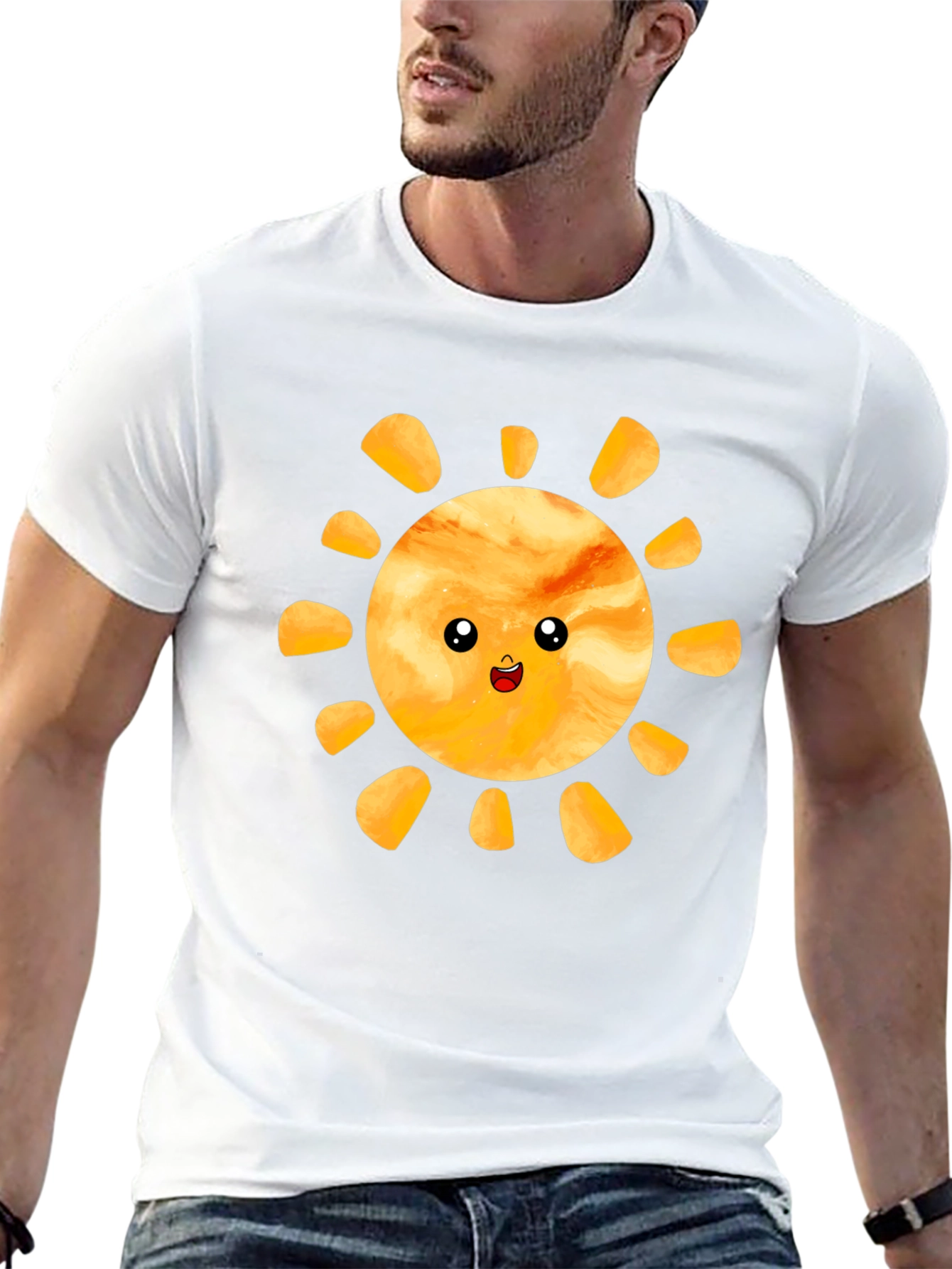 Cute Smiling Sun Graphic Tee - Black