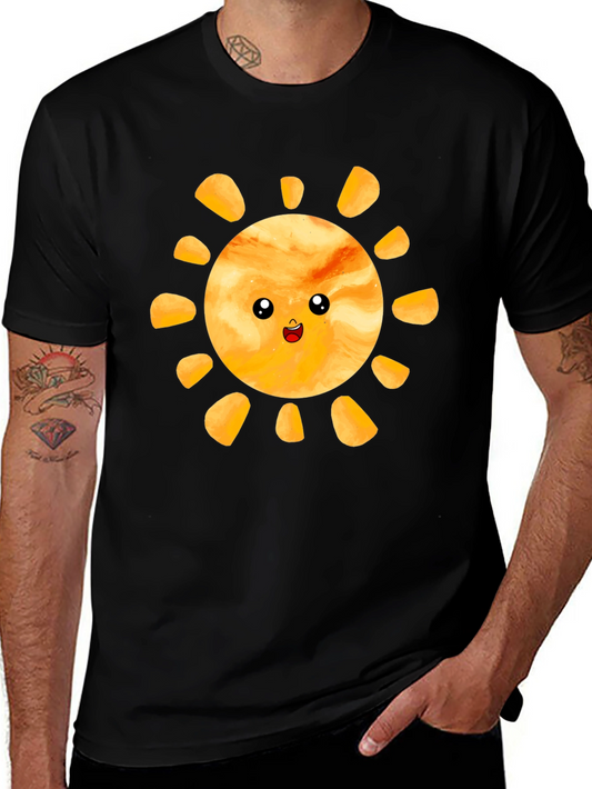 Cute Smiling Sun Graphic Tee - Black