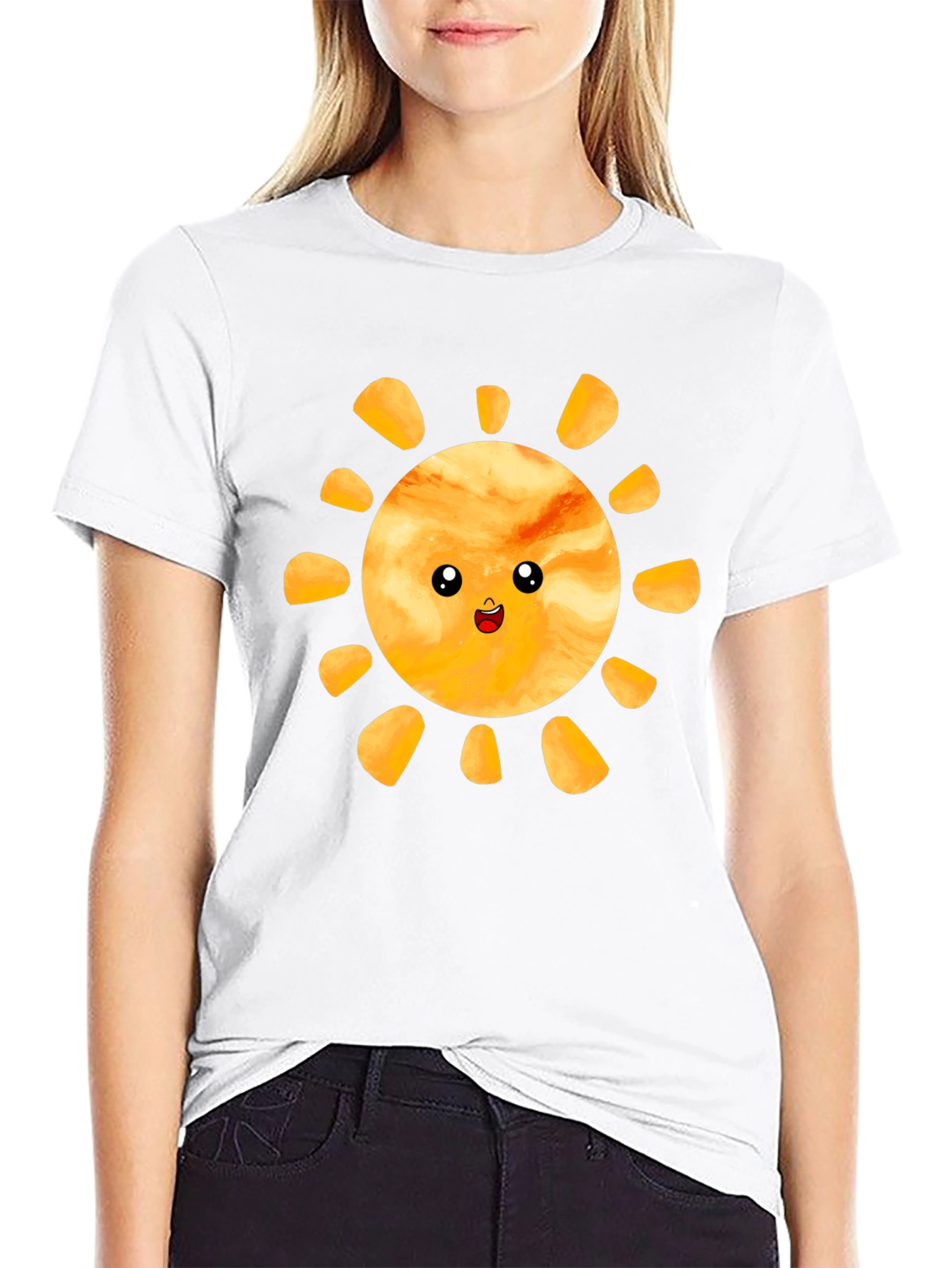 Cute Smiling Sun Graphic Tee - Black