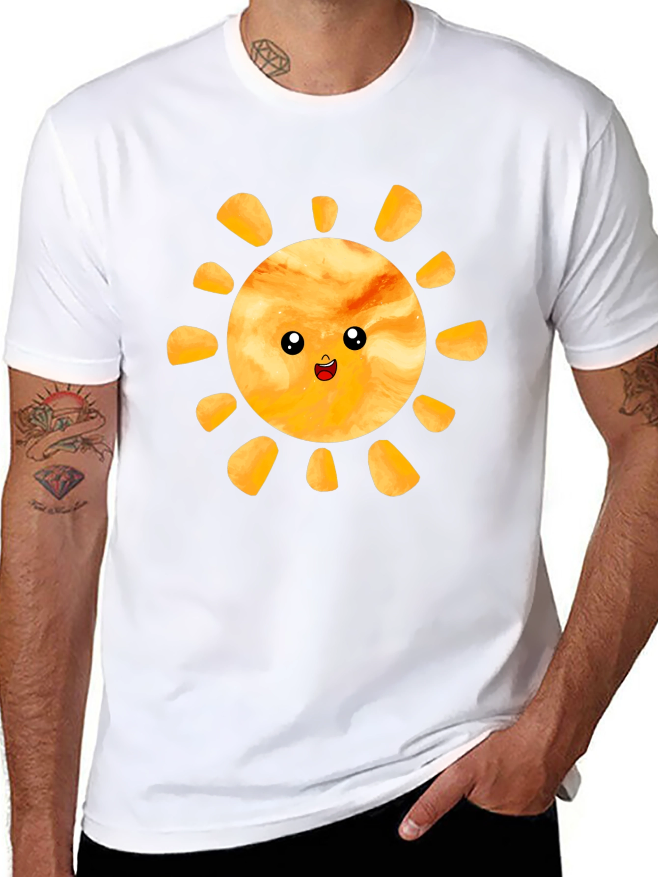 Cute Smiling Sun Graphic Tee - Black