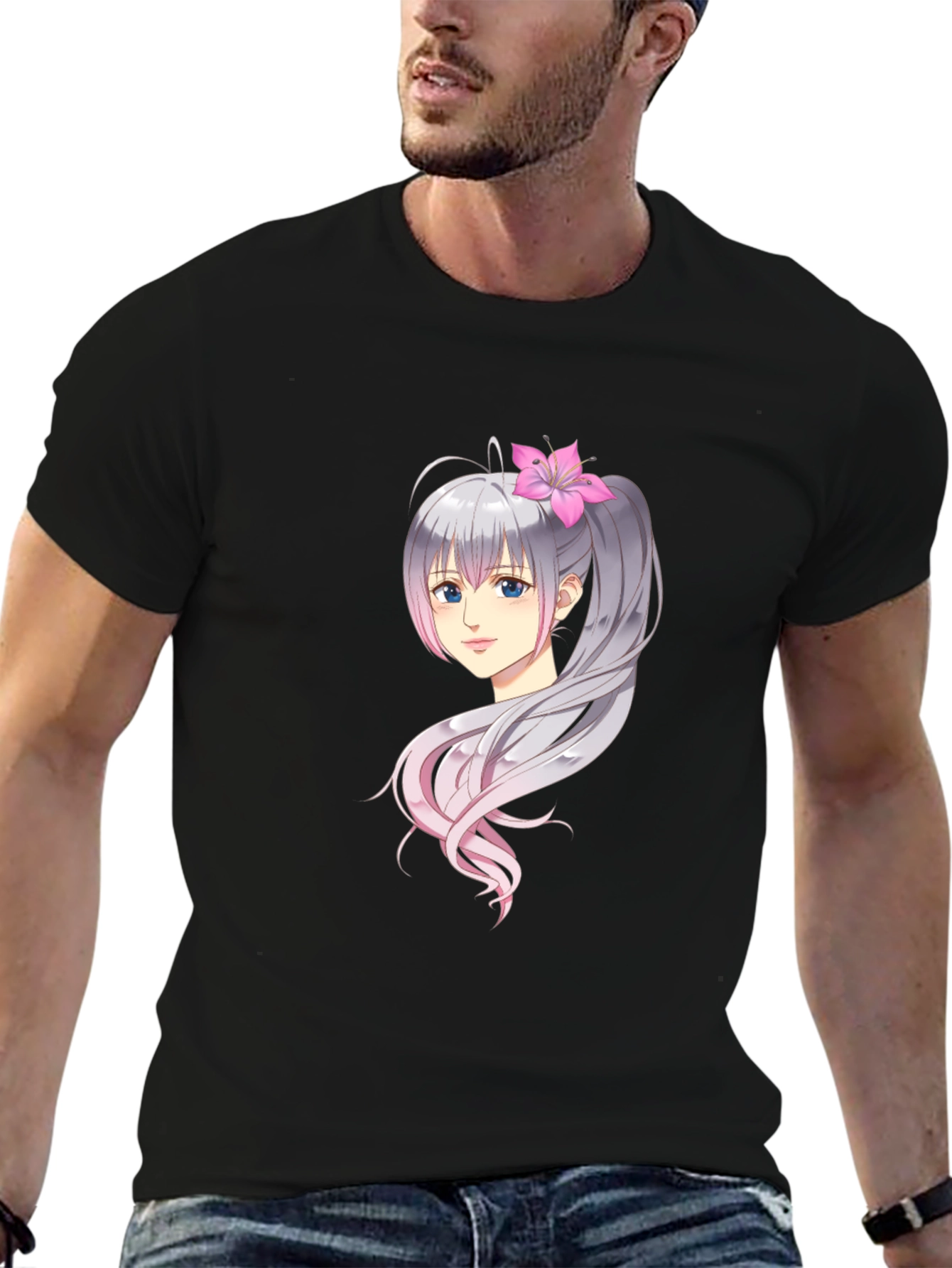 Anime Girl Graphic Print Black Tee