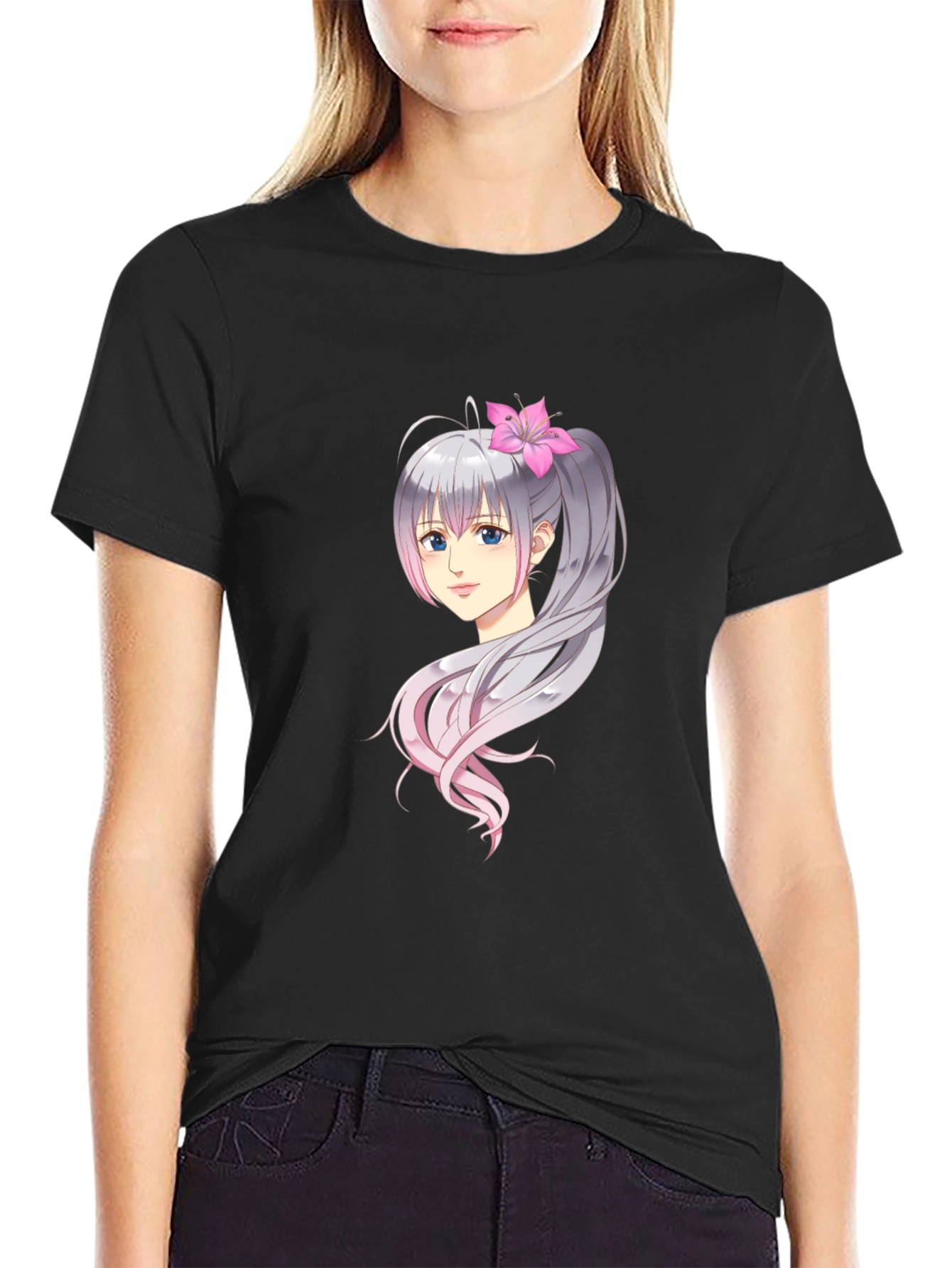 Anime Girl Graphic Print Black Tee