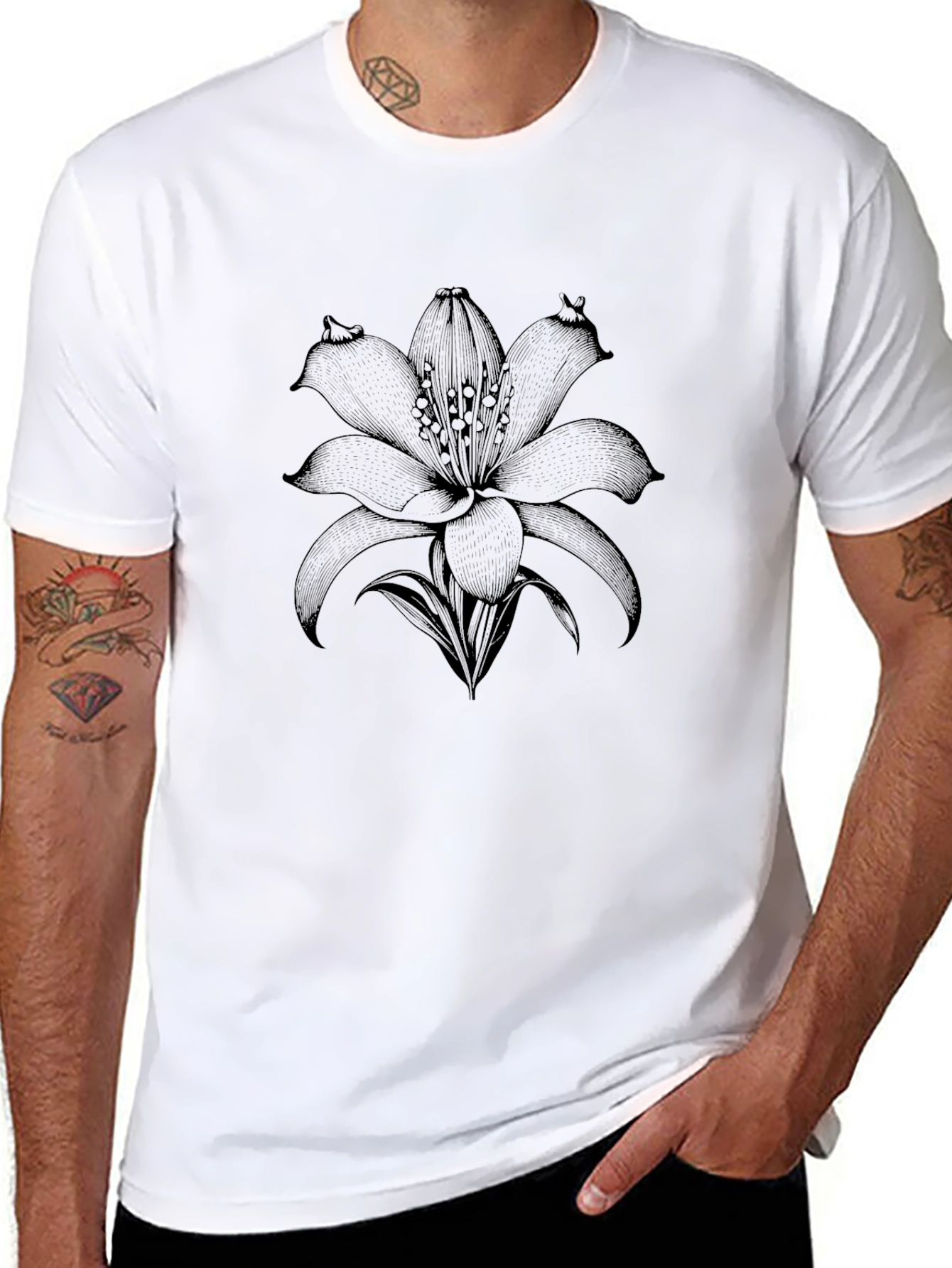 Black Lily Graphic Tee - Stylish Mens T-Shirt