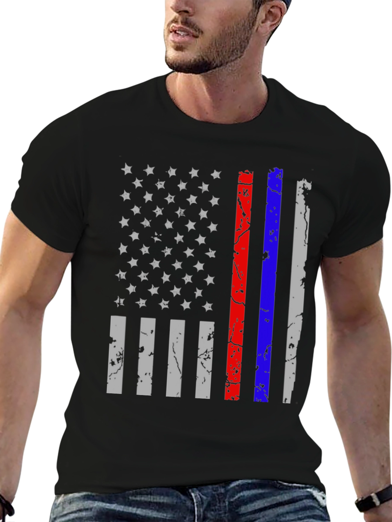 Distressed American Flag T-Shirt - Thin Red Blue Line