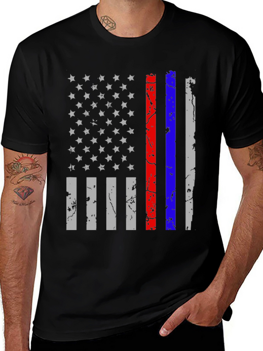Distressed American Flag T-Shirt - Thin Red Blue Line