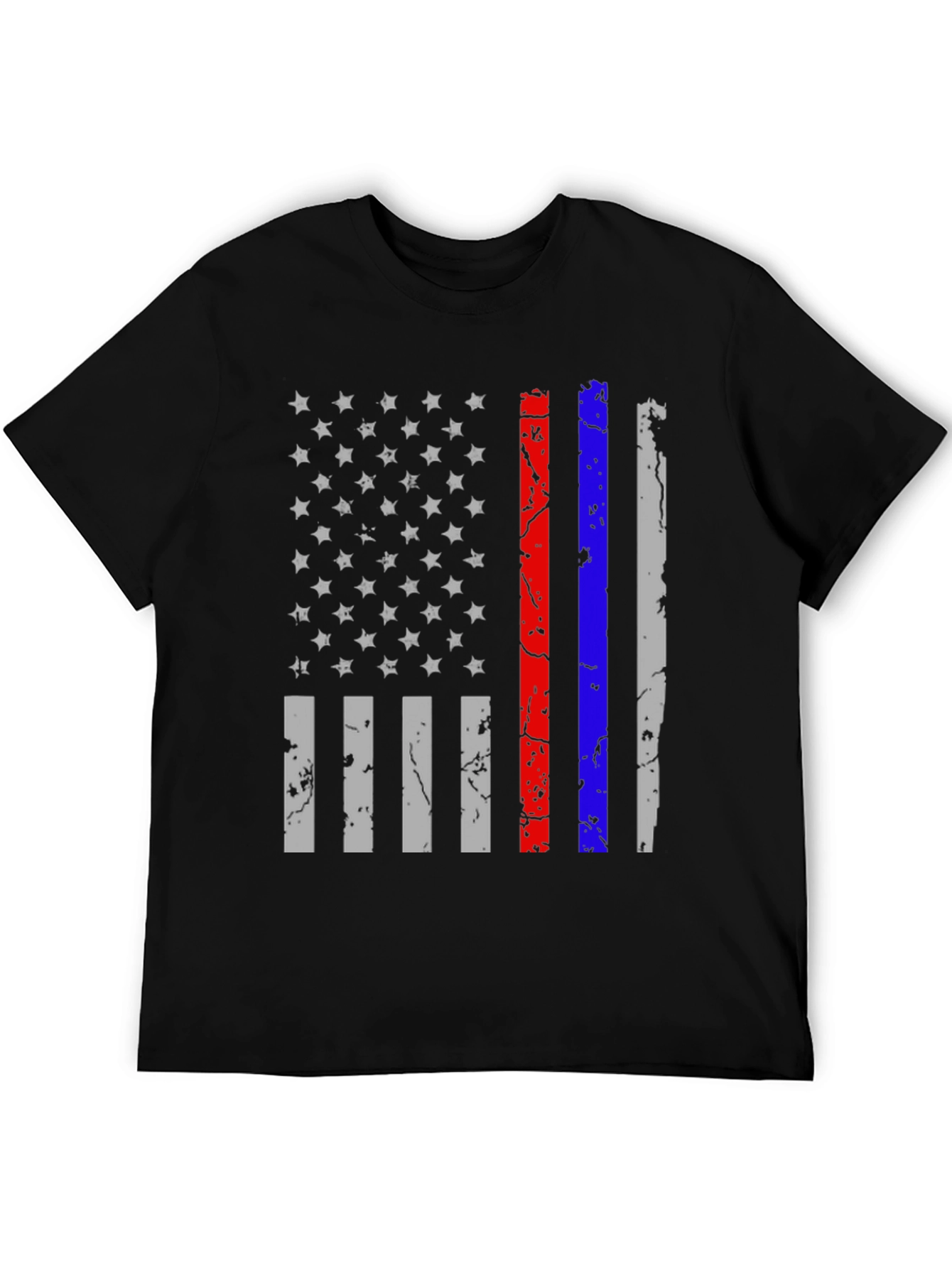 Distressed American Flag T-Shirt - Thin Red Blue Line