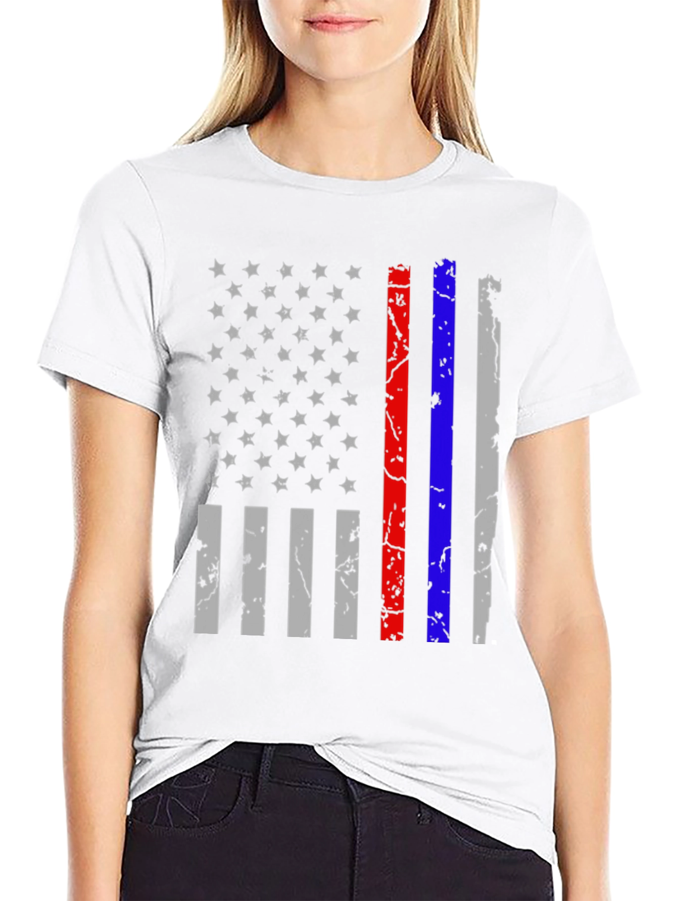 Distressed American Flag T-Shirt - Thin Red Blue Line