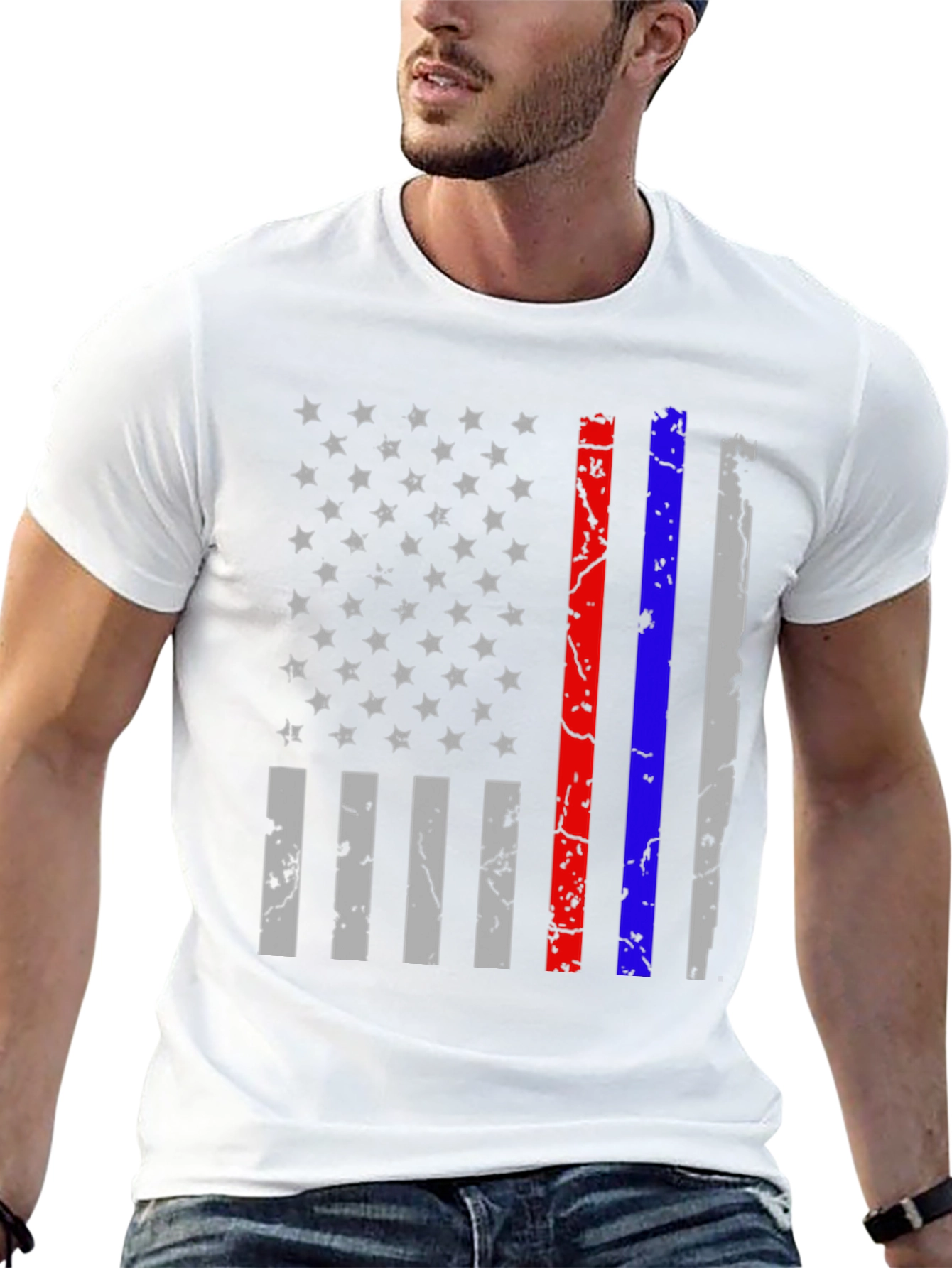 Distressed American Flag T-Shirt - Thin Red Blue Line