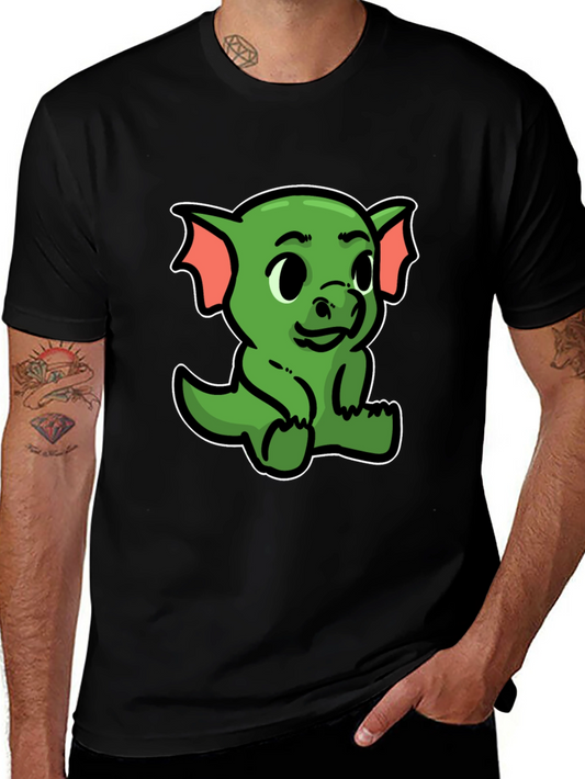 Cute Green Dragon Cartoon Black T-Shirt