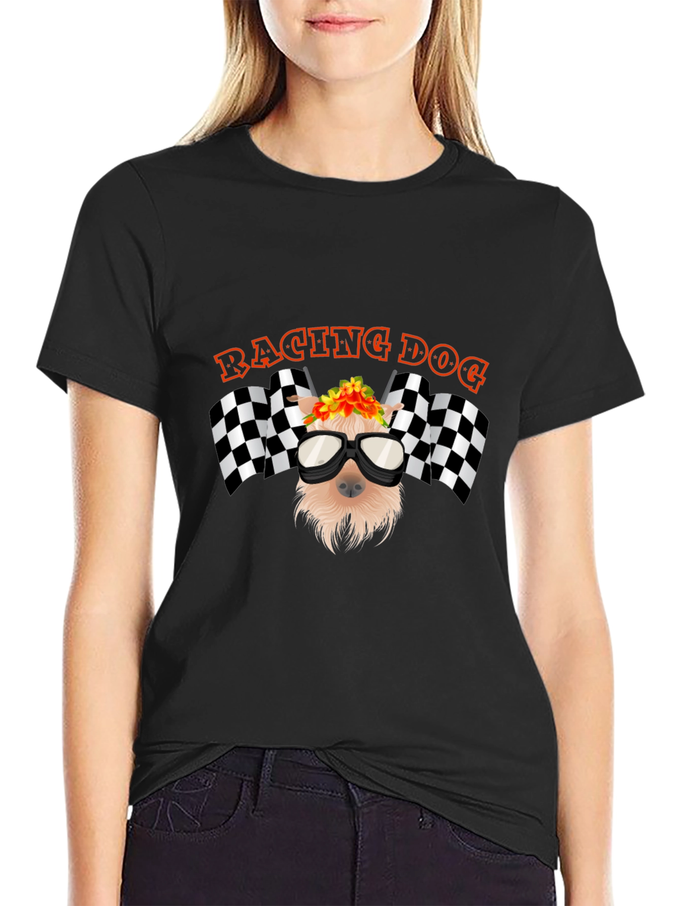 Racing Dog Graphic T-Shirt - Black Cotton Tee