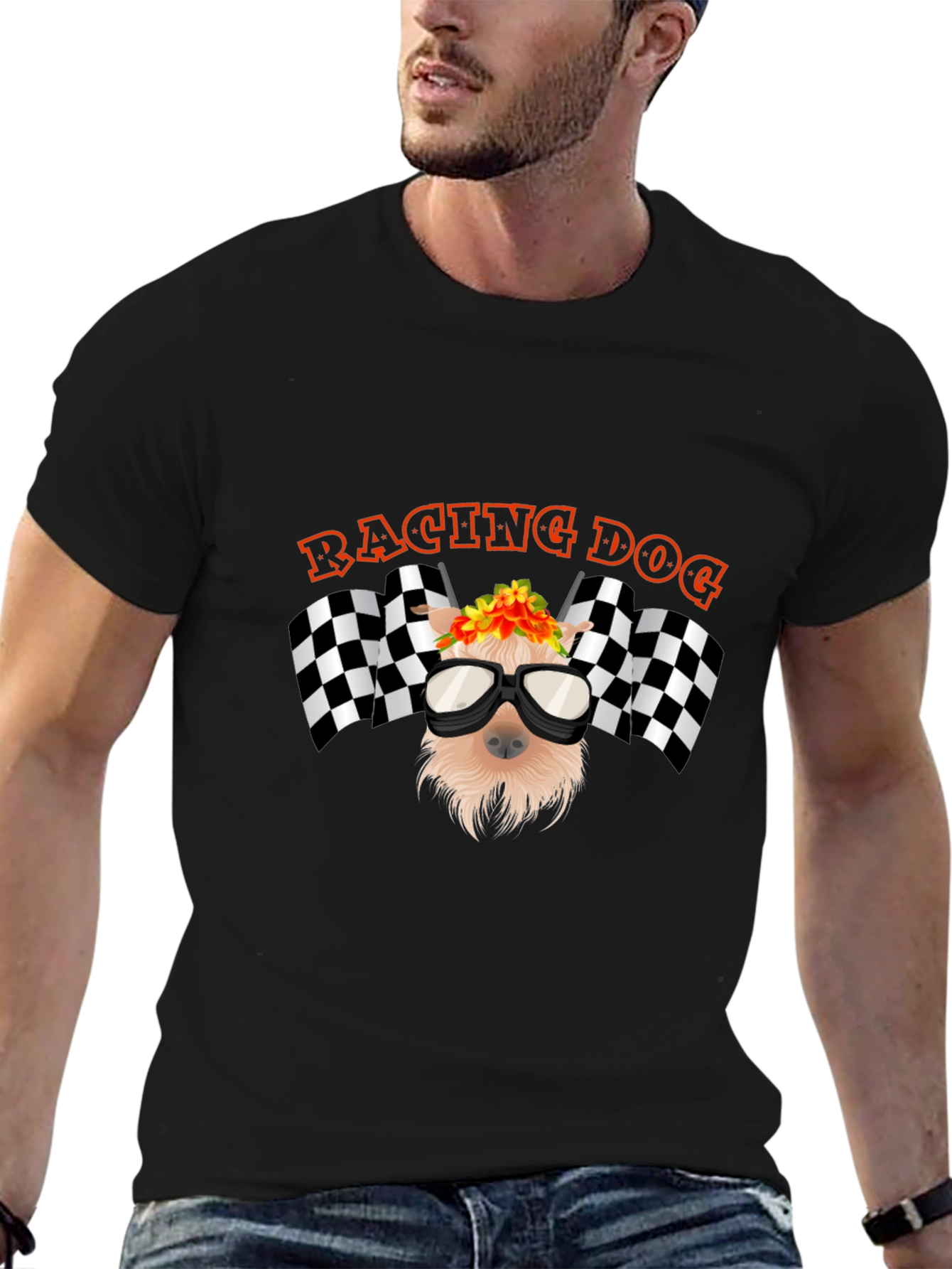 Racing Dog Graphic T-Shirt - Black Cotton Tee