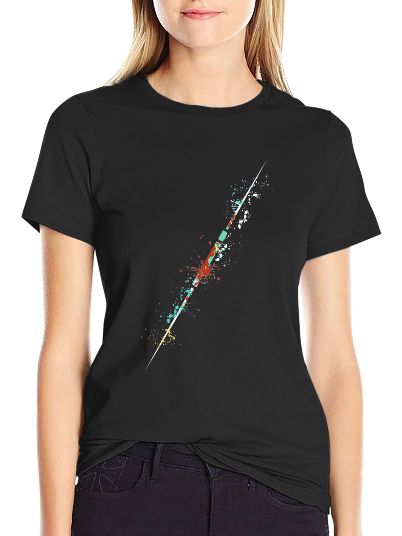 Abstract Splatter Graphic Print Black T-Shirt