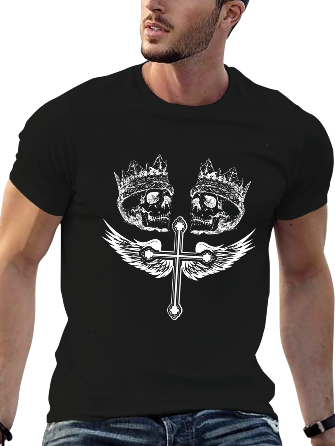 Skull & Cross Wings Graphic T-Shirt