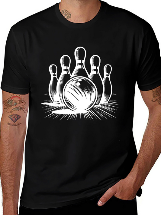 Bowling Strike Graphic Tee - Black Cotton T-Shirt