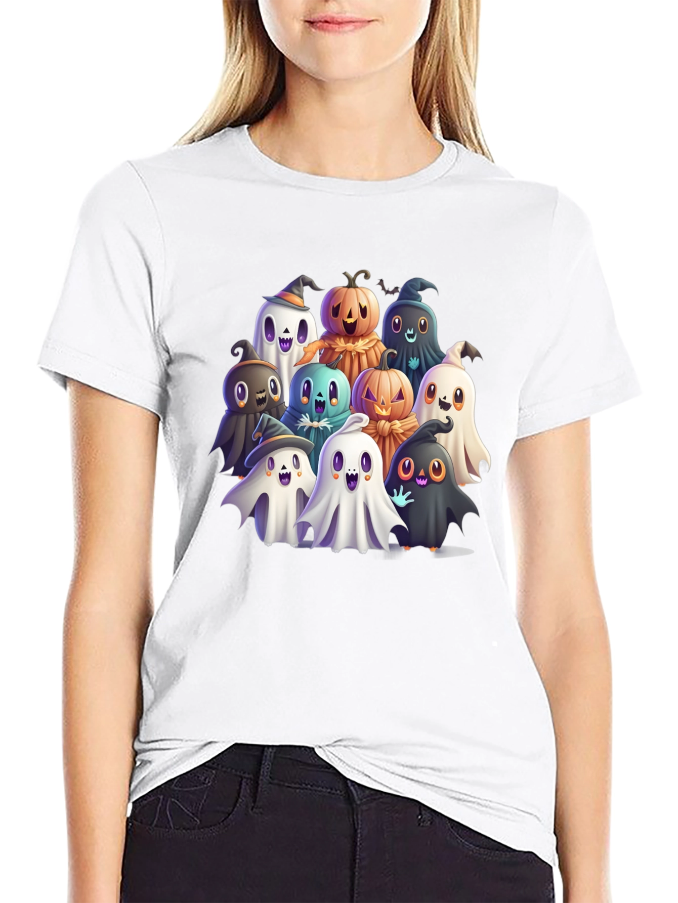 Spooky Ghost & Pumpkin Crew Graphic Tee
