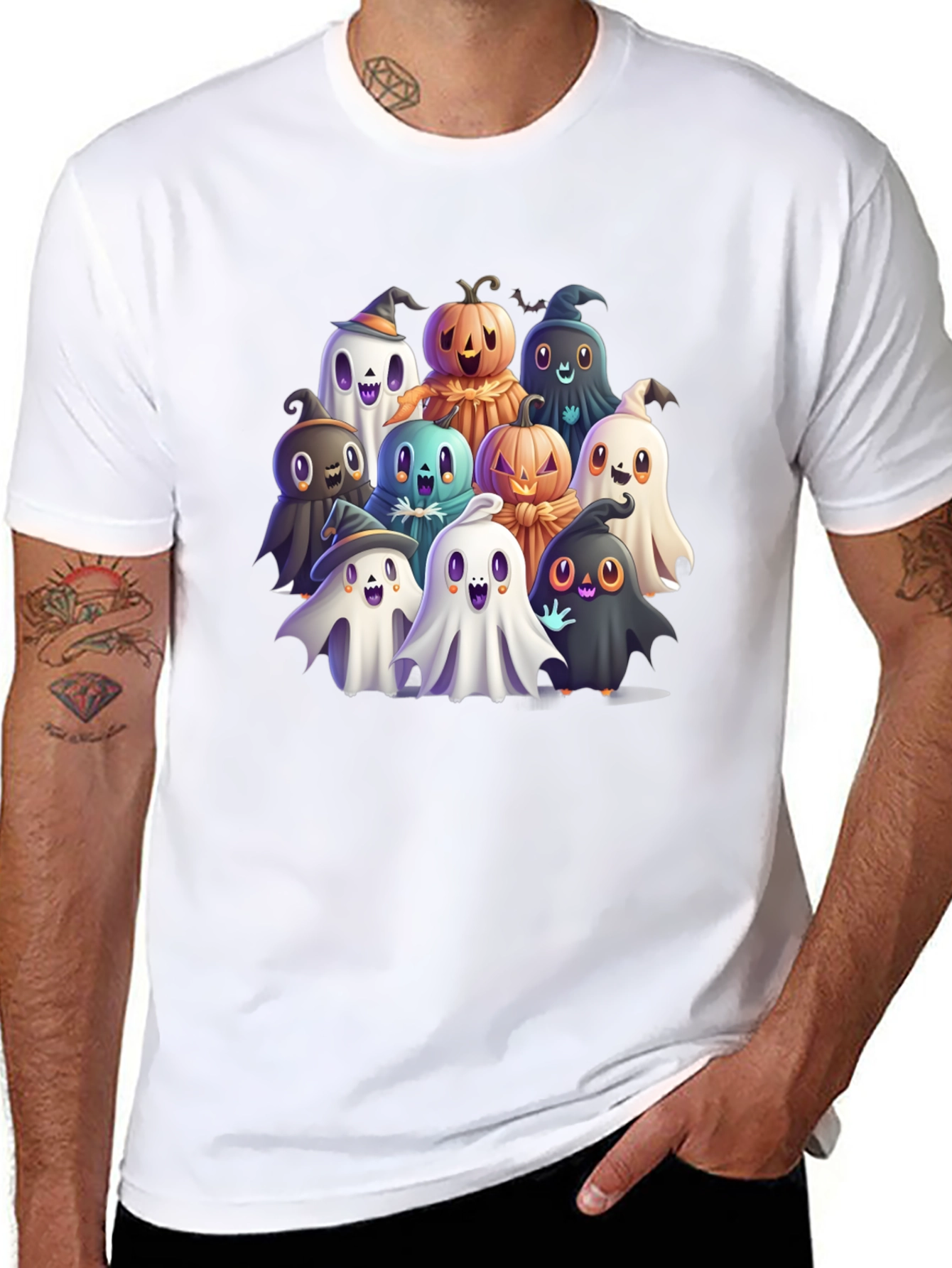 Spooky Ghost & Pumpkin Crew Graphic Tee
