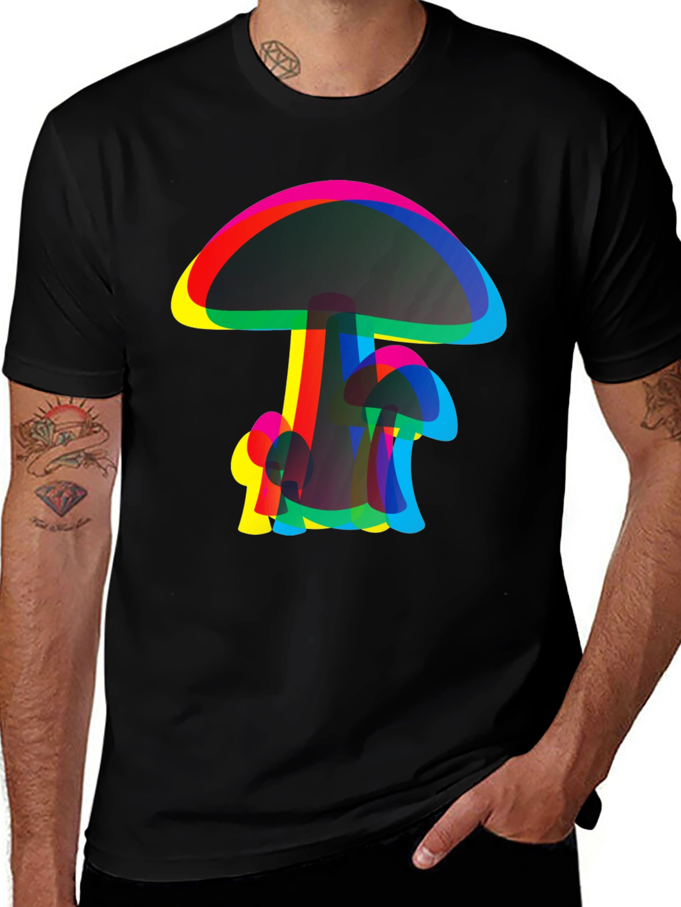 Psychedelic Mushroom Graphic Tee - Black Cotton Comfort