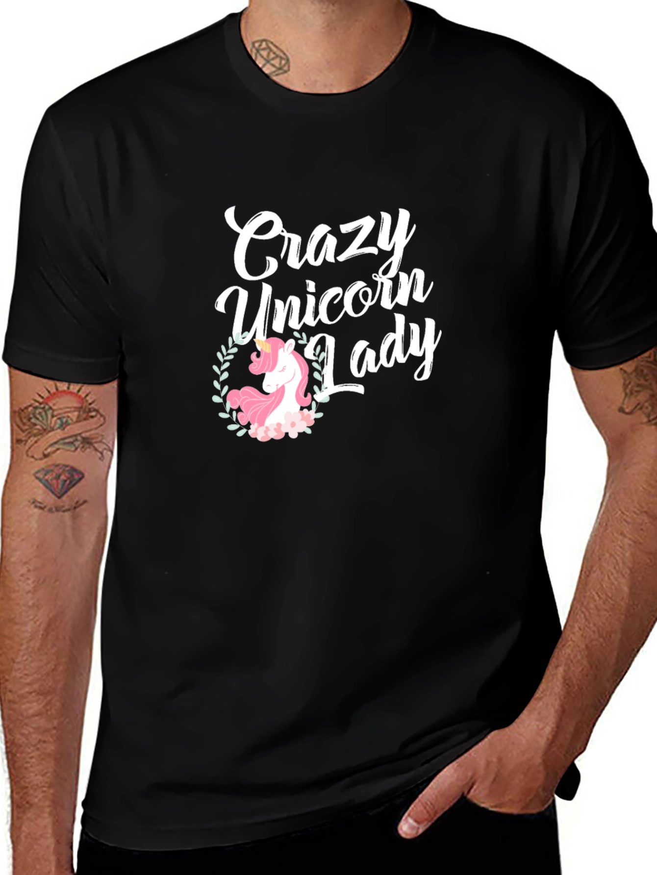 Crazy Unicorn Lady Black T-Shirt