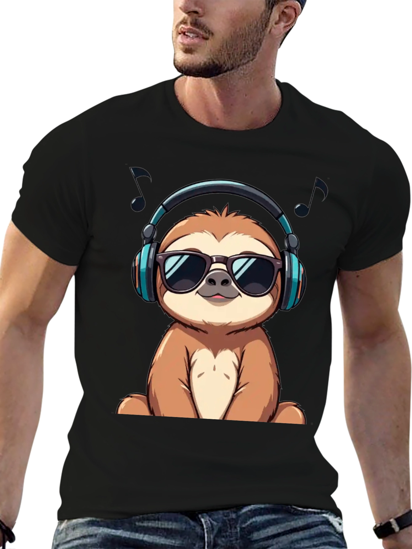 Cool Sloth in Headphones Graphic Tee